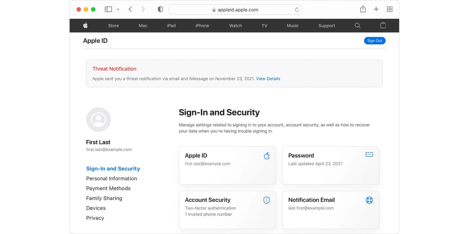 Tampilan peringatan di Apple ID