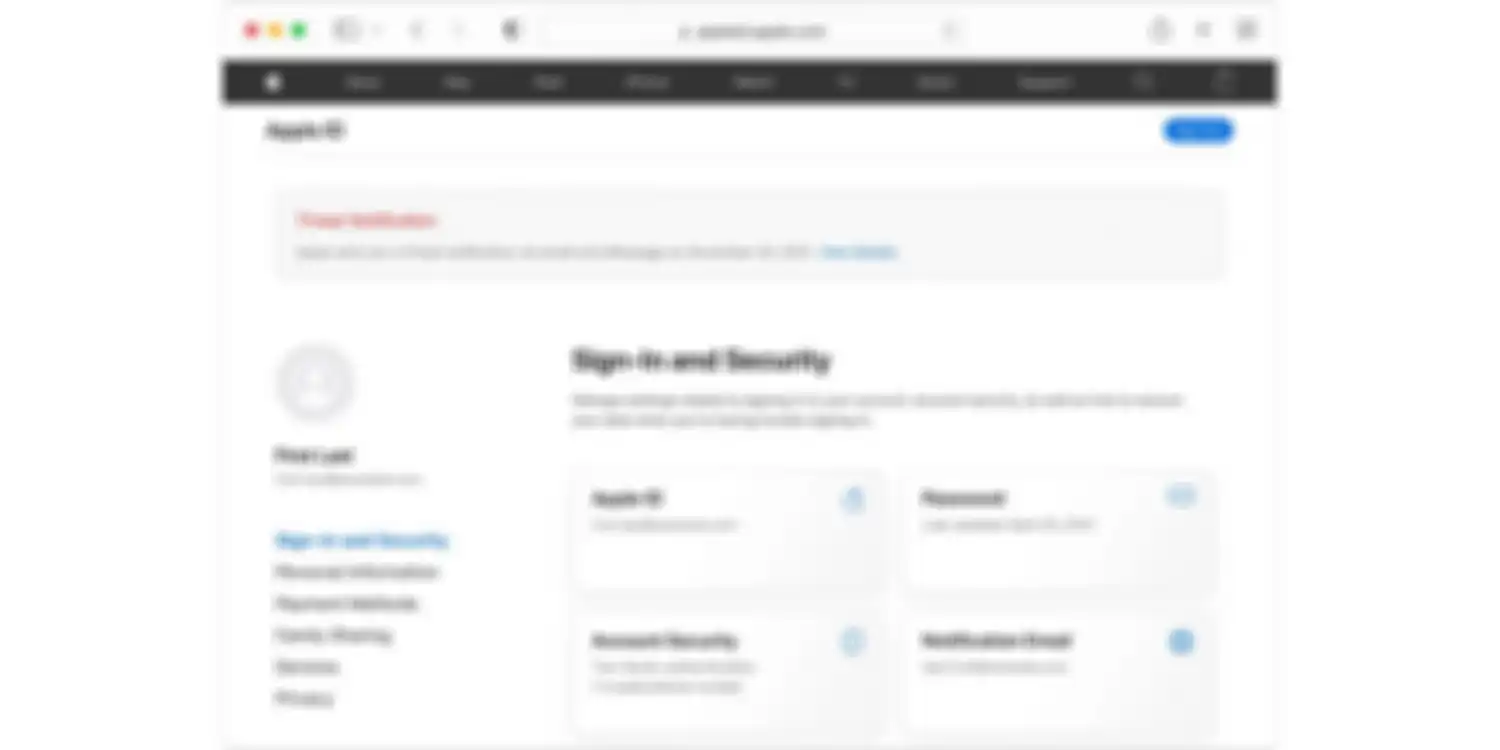 Tampilan peringatan di Apple ID