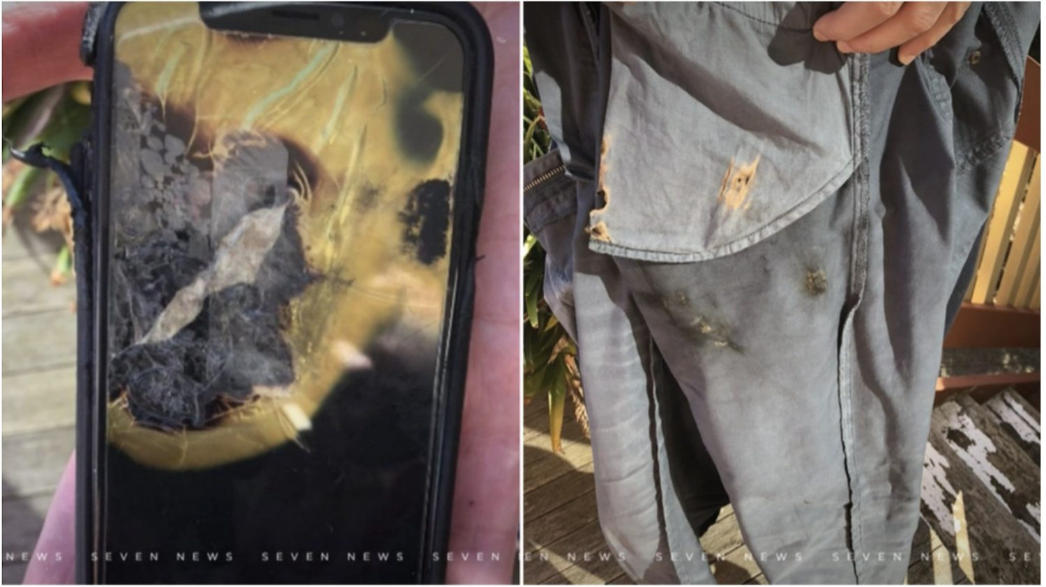 Kondisi kantong saku dan iPhone X yang meledak