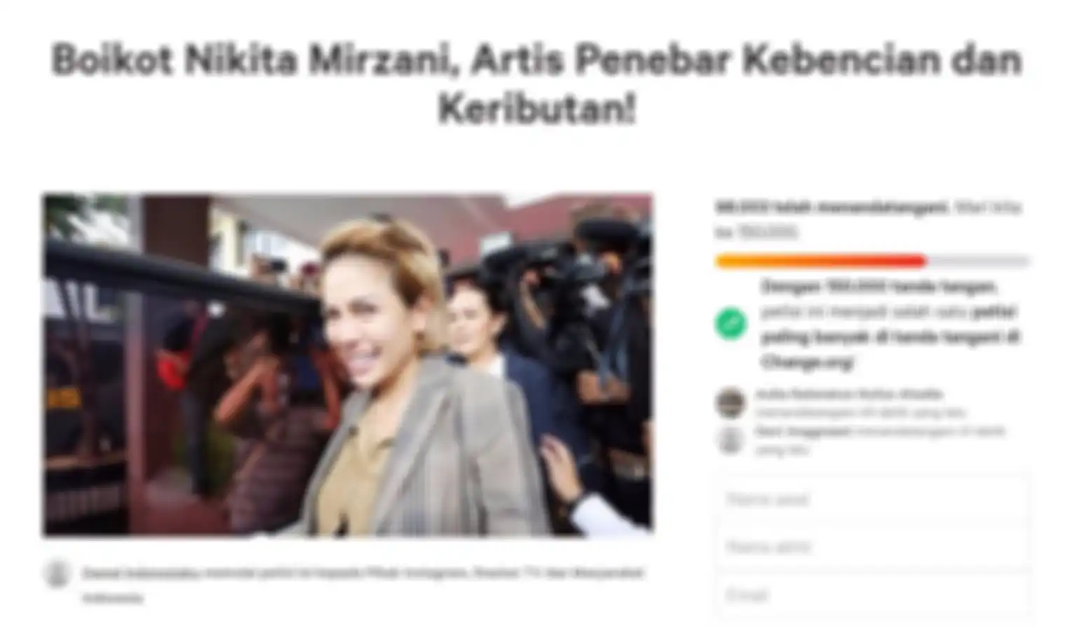 Petisi Boikot Nikita Mirzani yang terdapat di Change.org. 