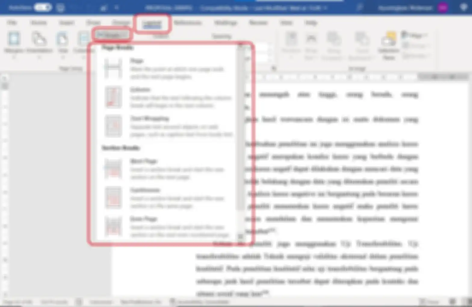Menu Page Break di Microsoft Word