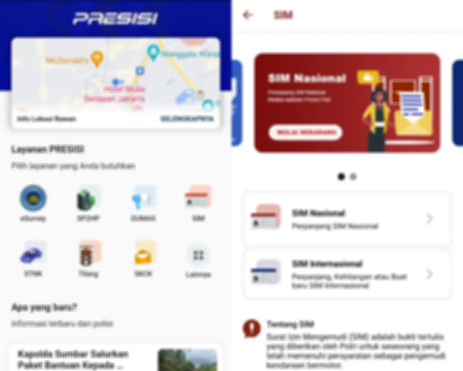 Tangkapan layar antar muka aplikasi Polri Super App untuk perpanjang SIM online.