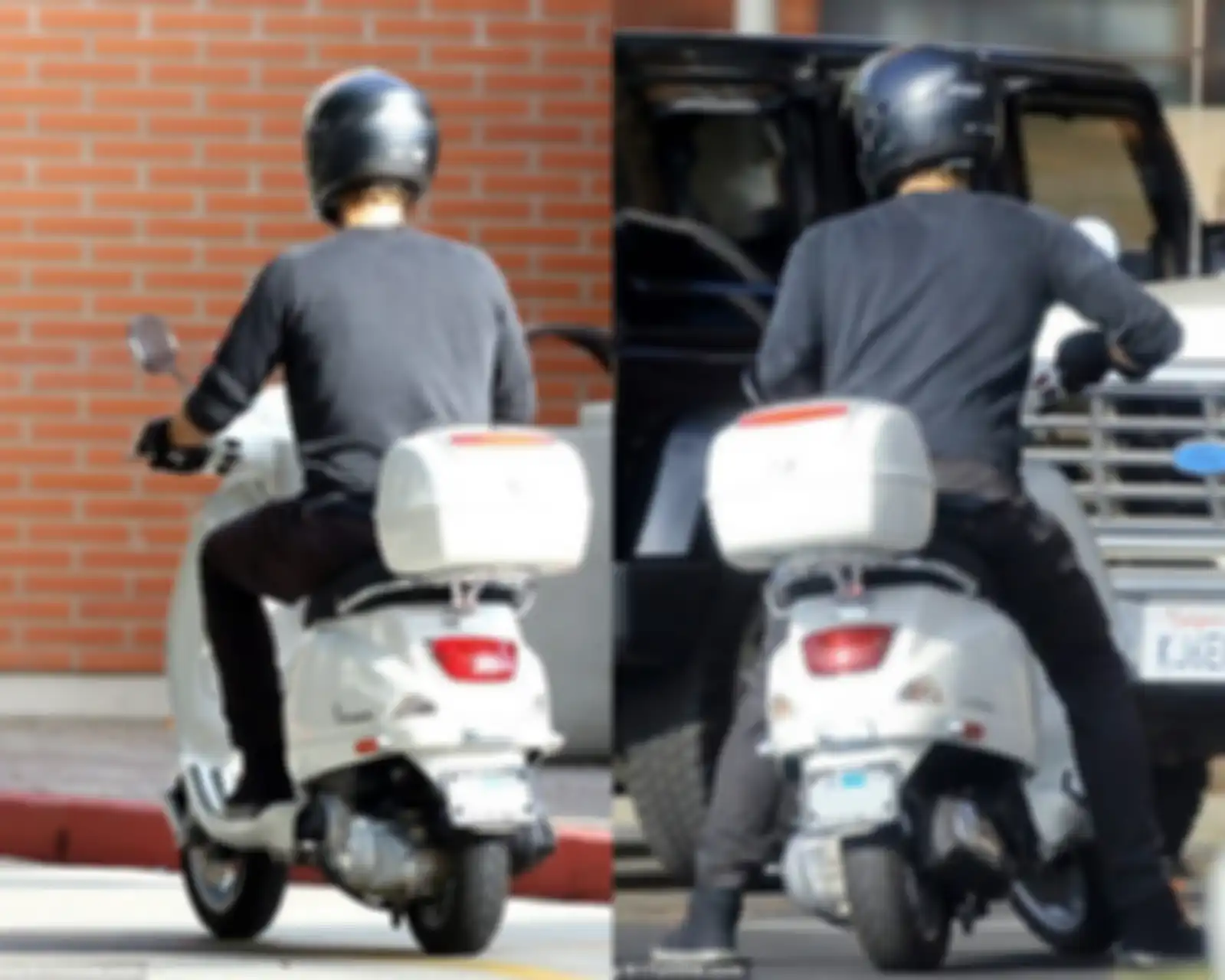 Chris Martin bersama motor Vespa LX miliknya saat ujian praktik SIM baru di 2013 silam.