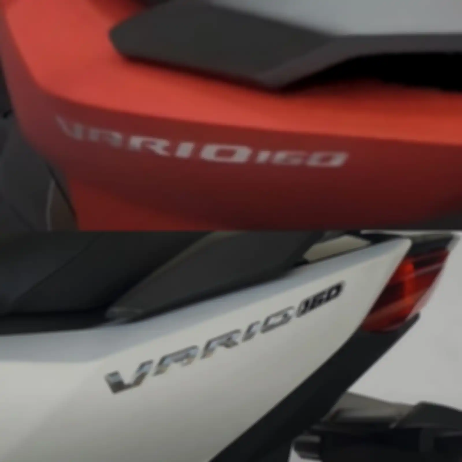 Logo Vario 160 di versi CBS (atas) pakai stiker, sedangkan versi ABS (bawah) pakai 3D logo.