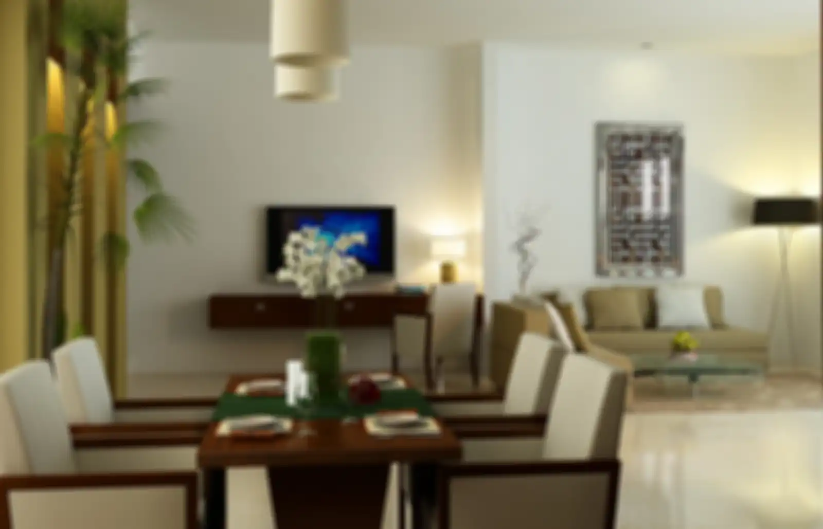 contoh yang menggabungkan ruang tv dab ruang makan
