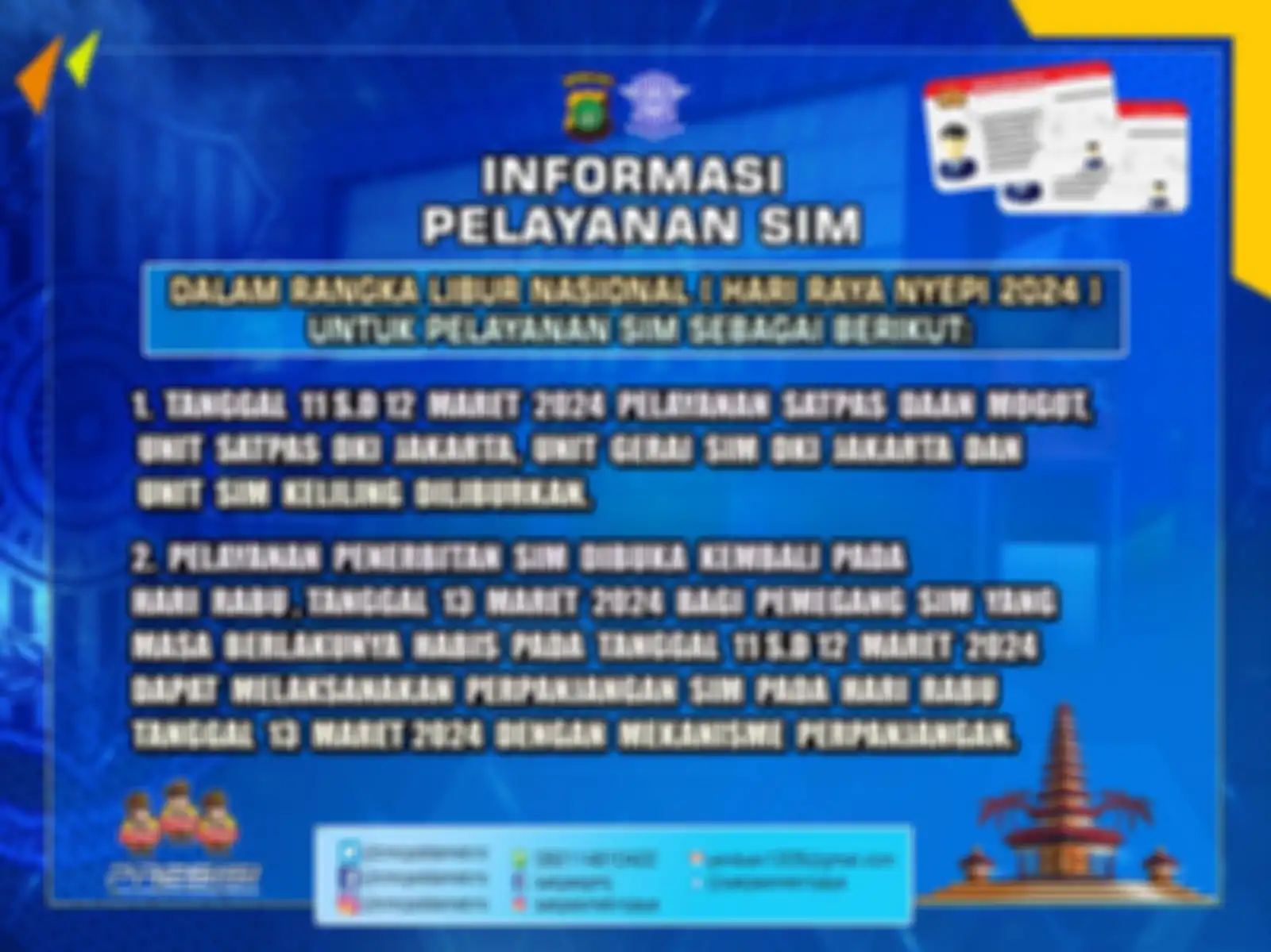 Program dispensasi SIM selama libur Hari Raya Nyepi 2024.
