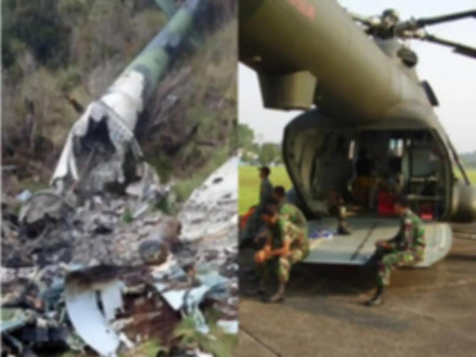 Foto bangkai helikopter diduga MI 17 milik TNI AD yang hilang kontak 