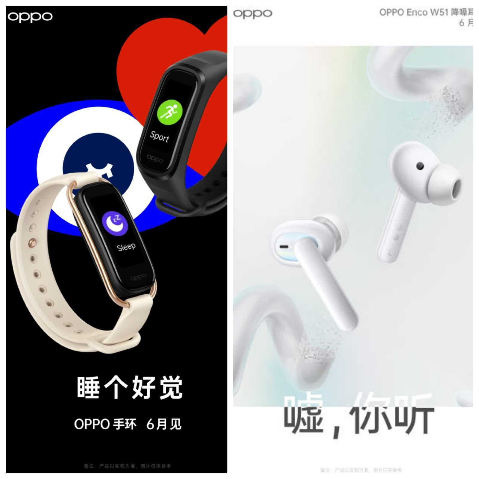 Teaser poster Oppo Enco W51 dan Oppo Band di Cina.