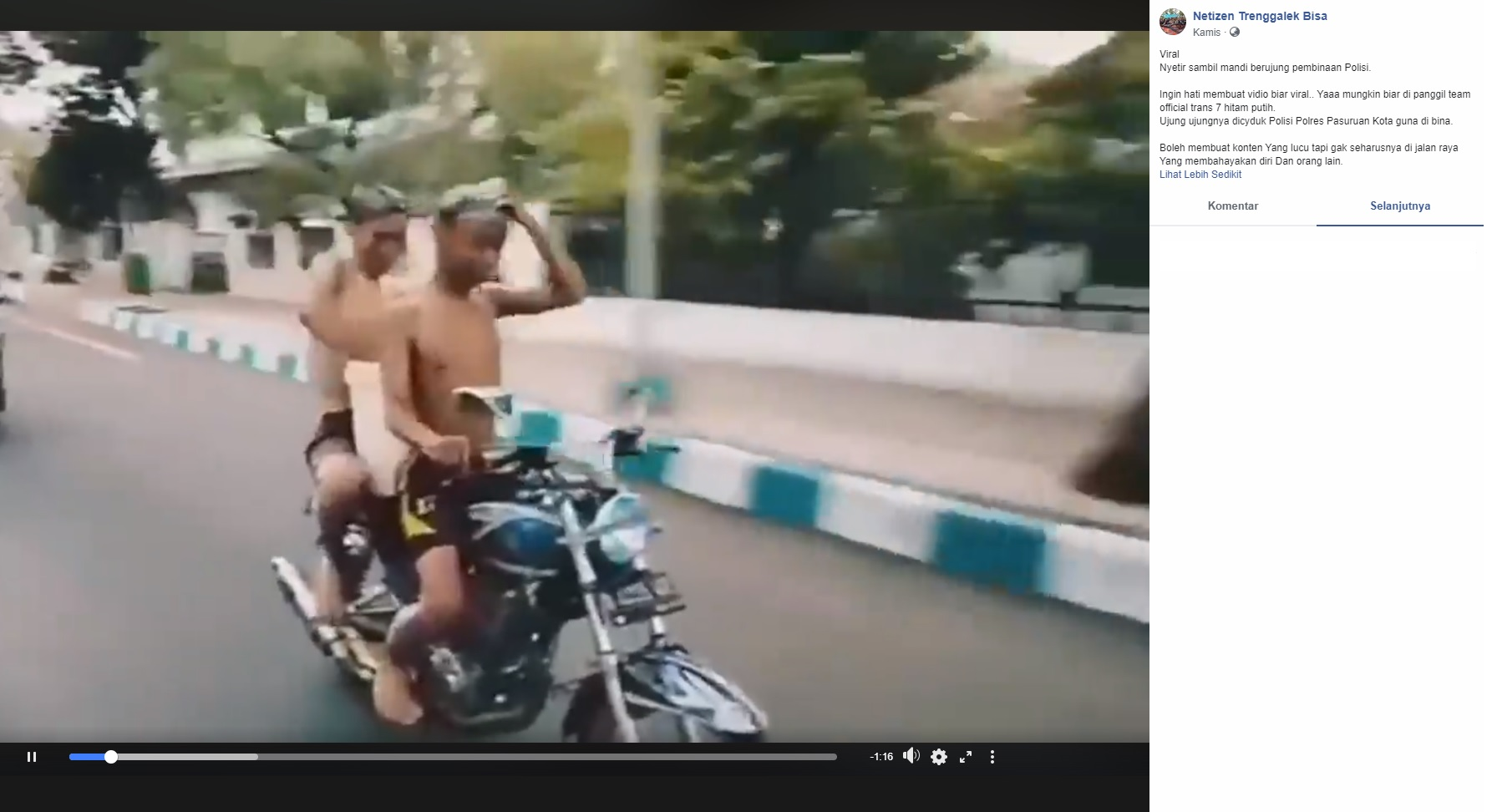 Video dua pelajar mengendarai sepeda motor sambil keramas.