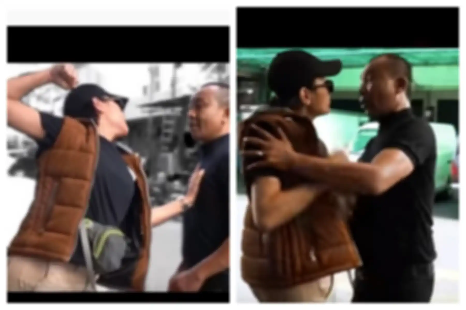 Kolase foto Lucinta Luna terlibat cek-cok dan saling dorong dengan pria bertubuh kekar.
