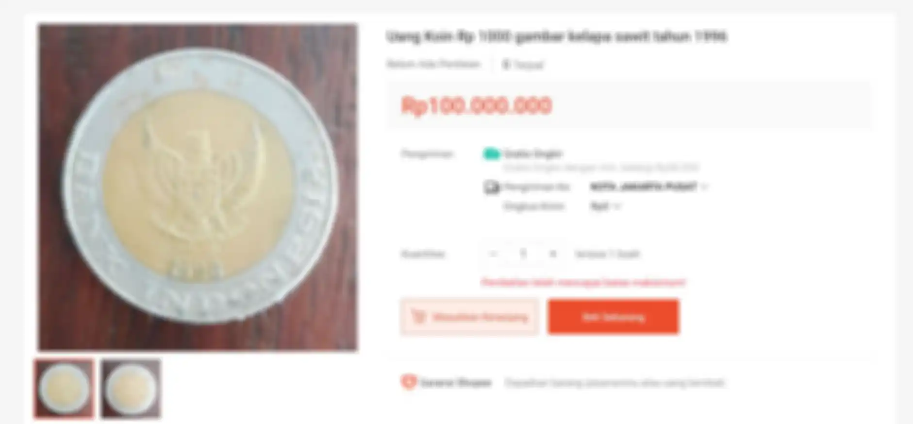 Uang koin Rp 1000 dijual Rp 100 juta