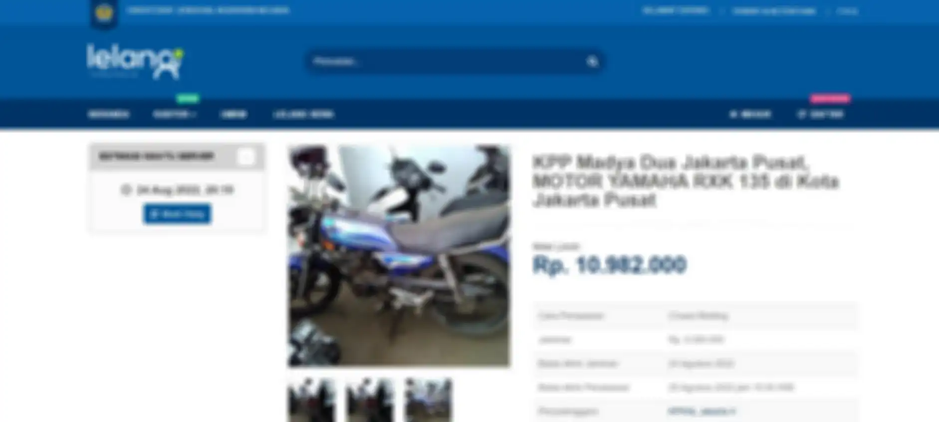 Lelang motor Yamaha RX-King tahun 2004 sampai besok, Kamis (25/8/2022), buka harga Rp 10 jutaan.