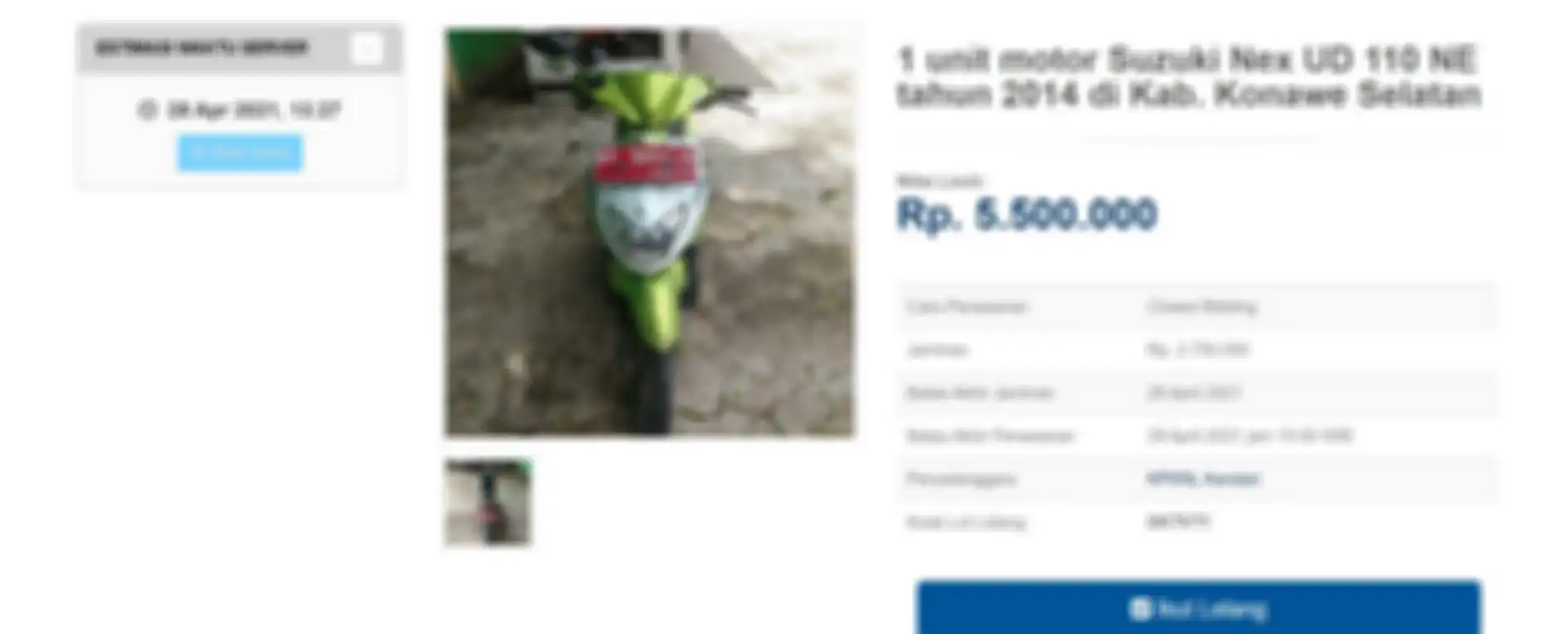 Lelang motor Suzuki Nex ditawar Rp 5,5 jutaan.