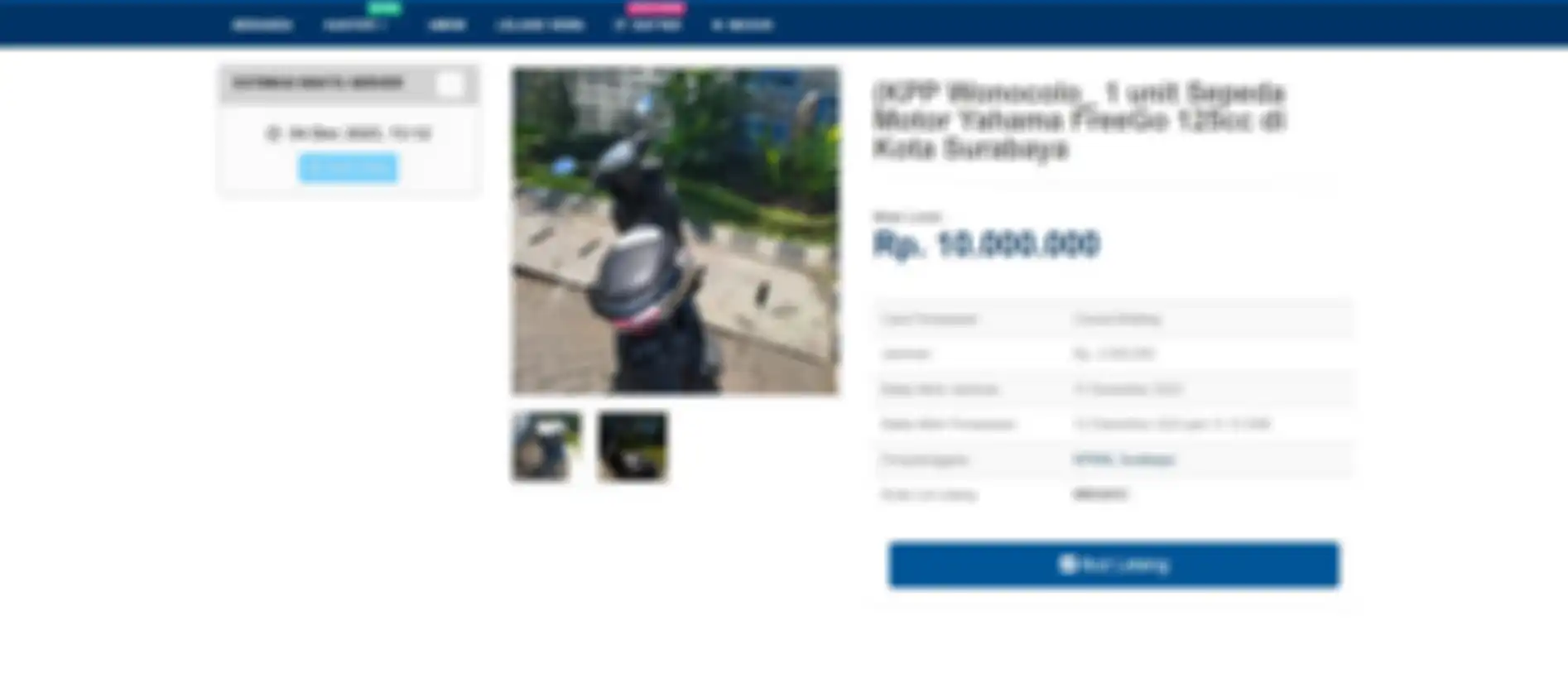 Informasi mengenai lelang motor murah Yamaha FreeGo di Surabaya.