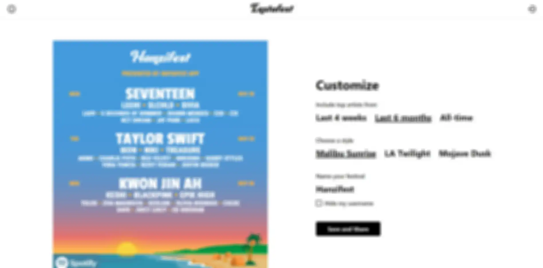 Jika akun Spotify kalian sudah log in di Instafest.app, maka halamannya akan seperti ini.