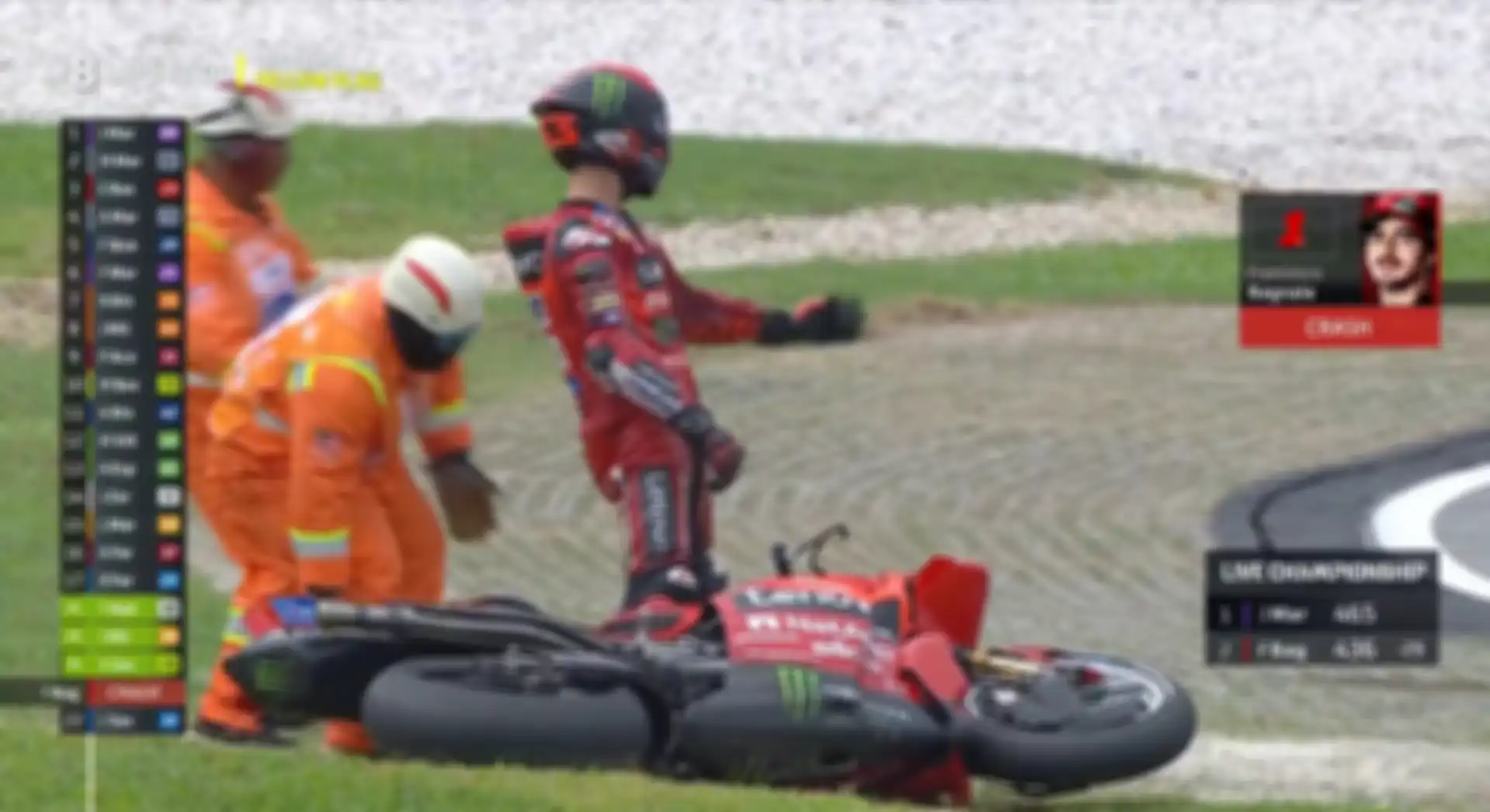 Pecco Bagnaia terjatuh saat Sprint MotoGP Malaysia 2024.