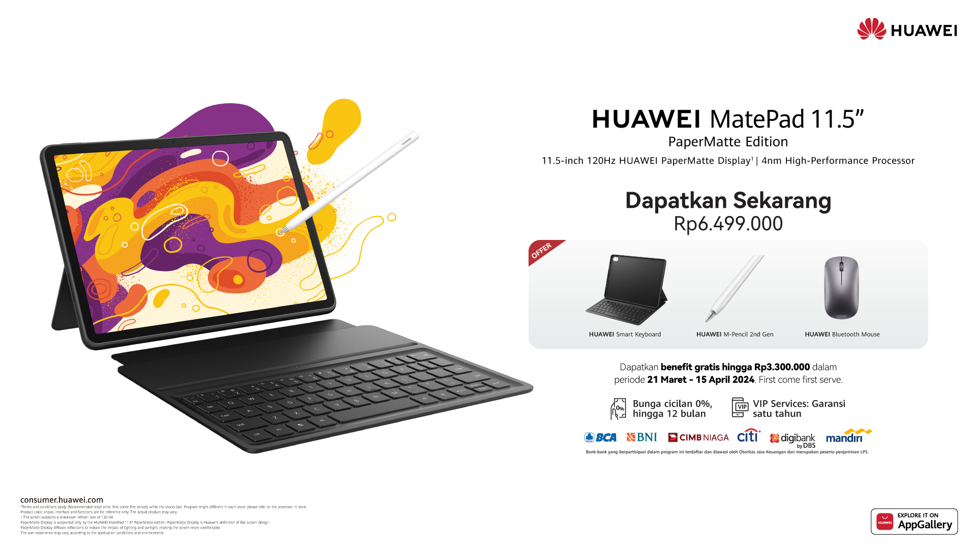 HUAWEI matepad 11.5 papermatte editon memiliki penawaran khusus sampai 15 april 2024 