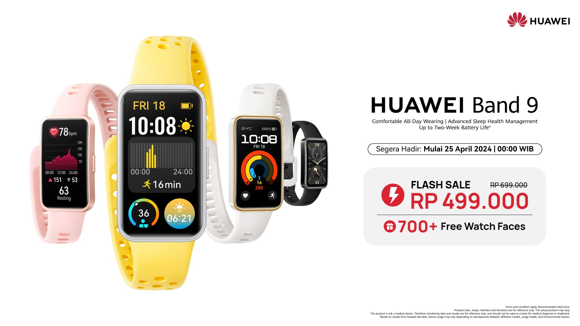 Huawei Band 9 dibandrol dengan harga Rp 499 ribu selama masa flash sale di Indonesia