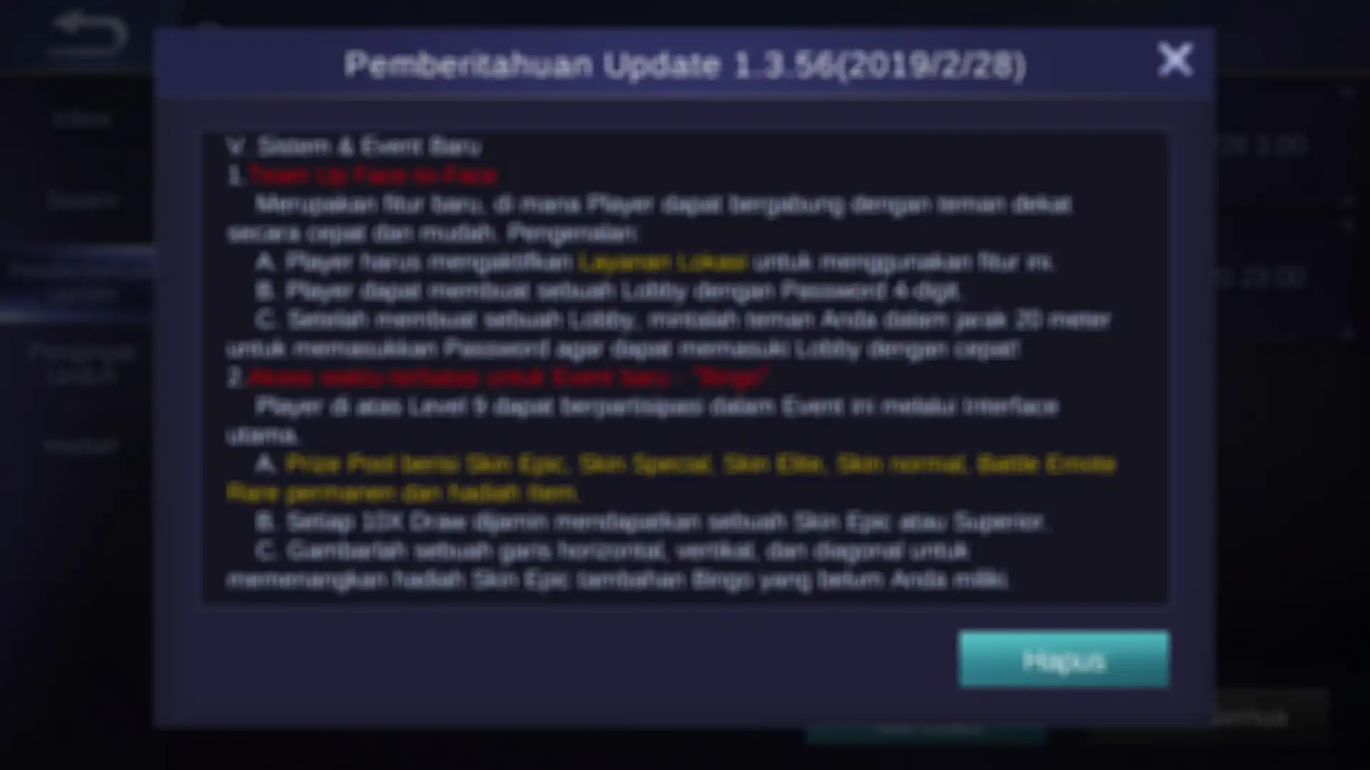Fitur dan Event terbaru Mobile Legends
