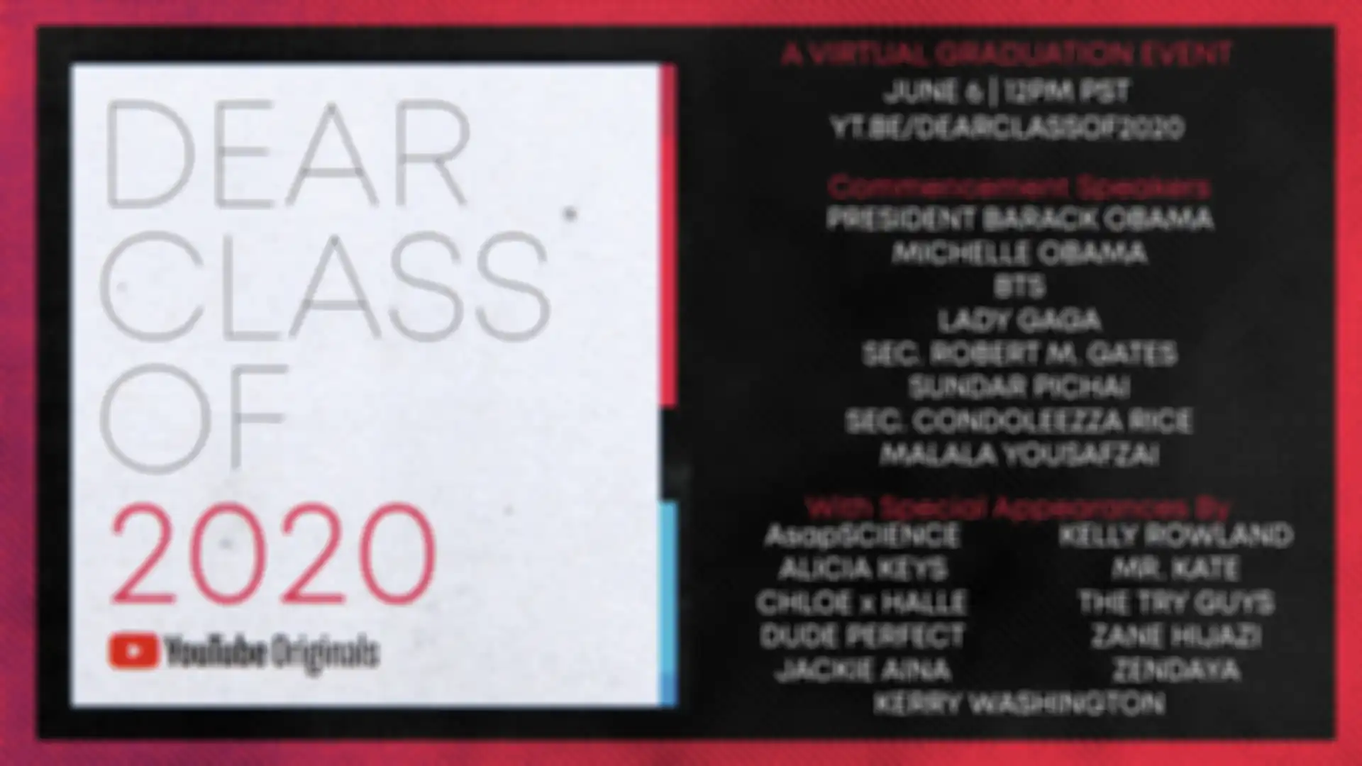 Dear Class of 2020, acara wisuda virtual yang diinisiasi YouTube.