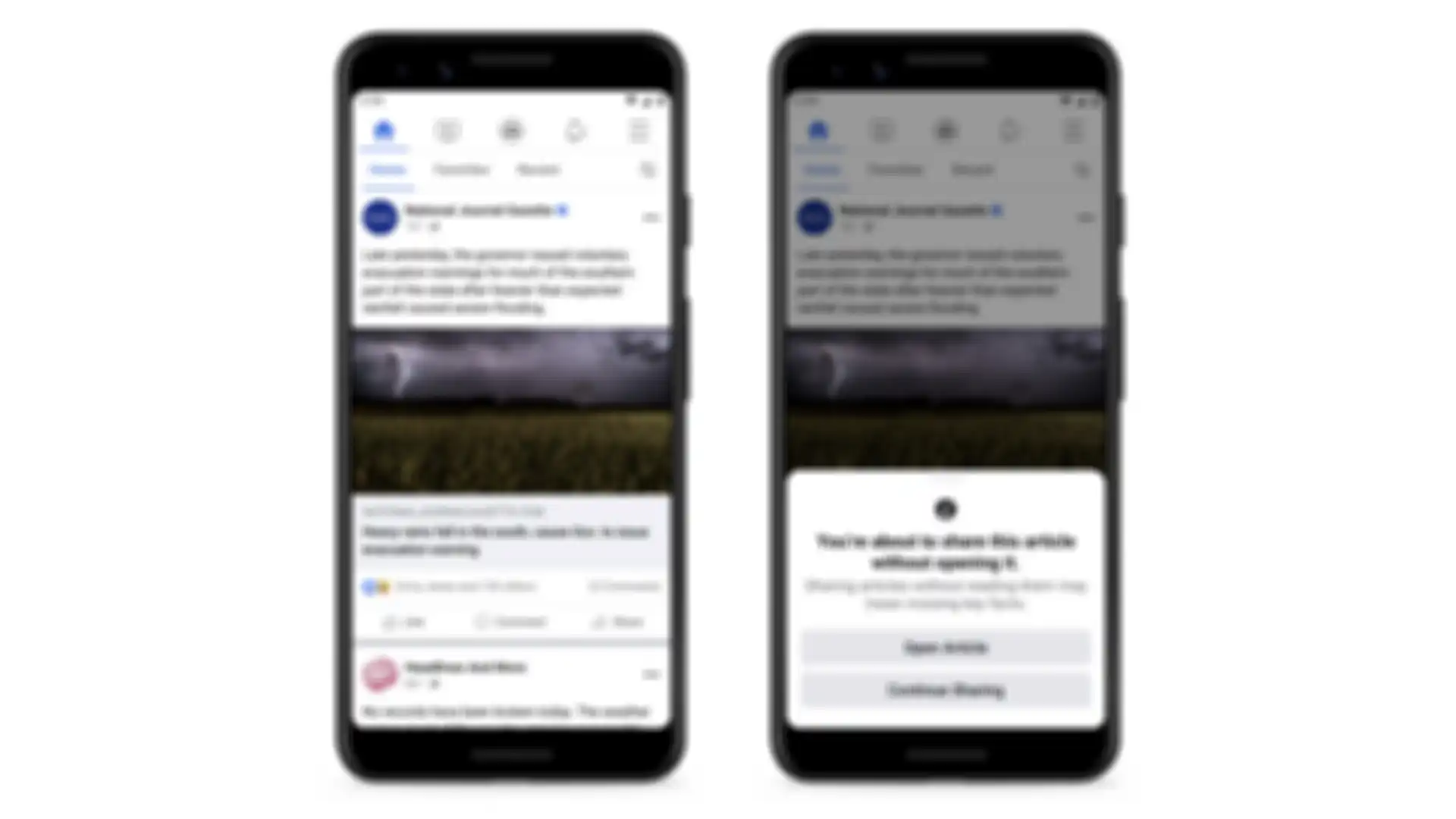 contoh fitur peringatan yang sedang diuji coba di Facebook 