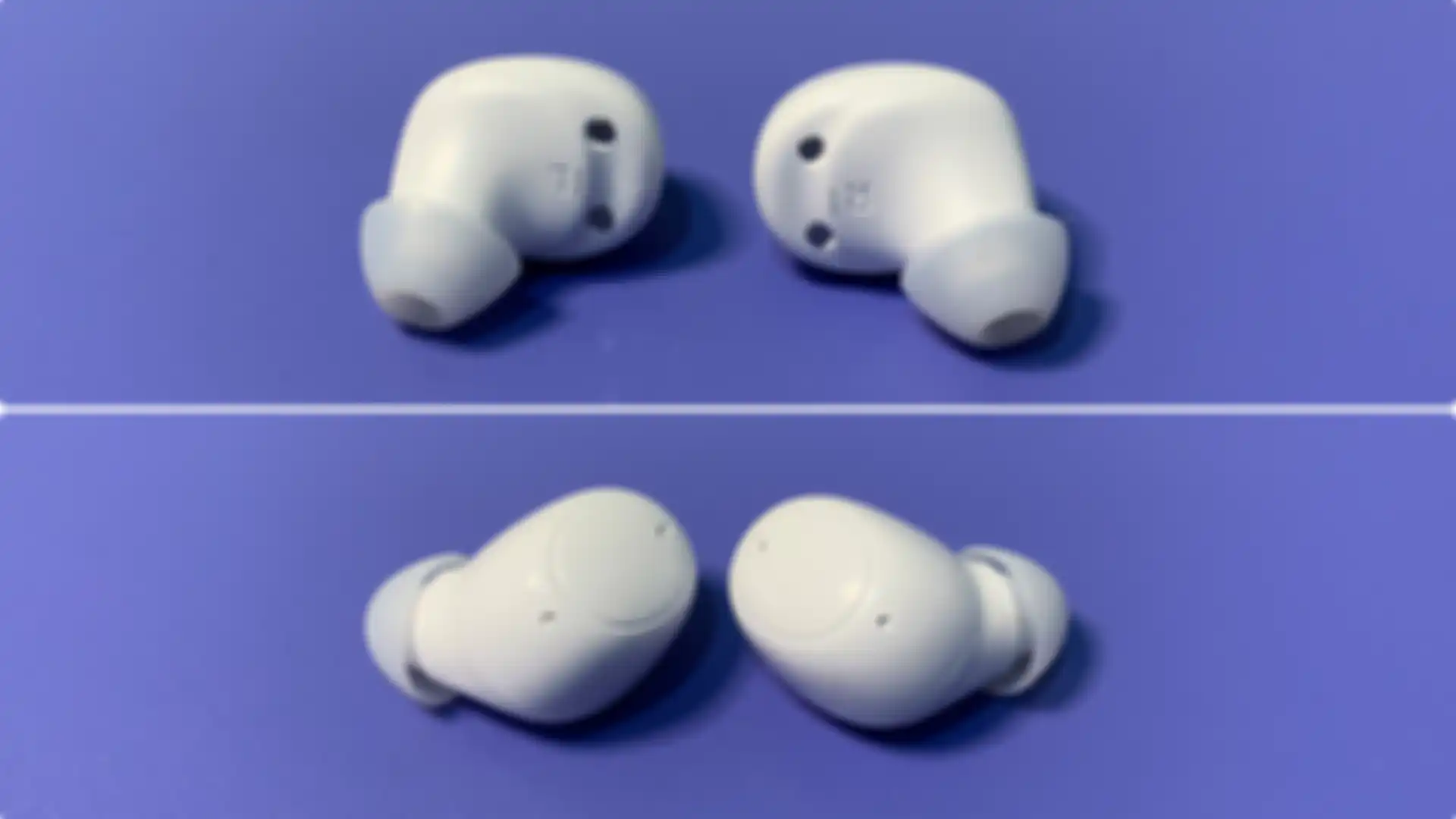 earbuds Oppo Enco buds dari sisi belakang (atas) dan depan (bawah)