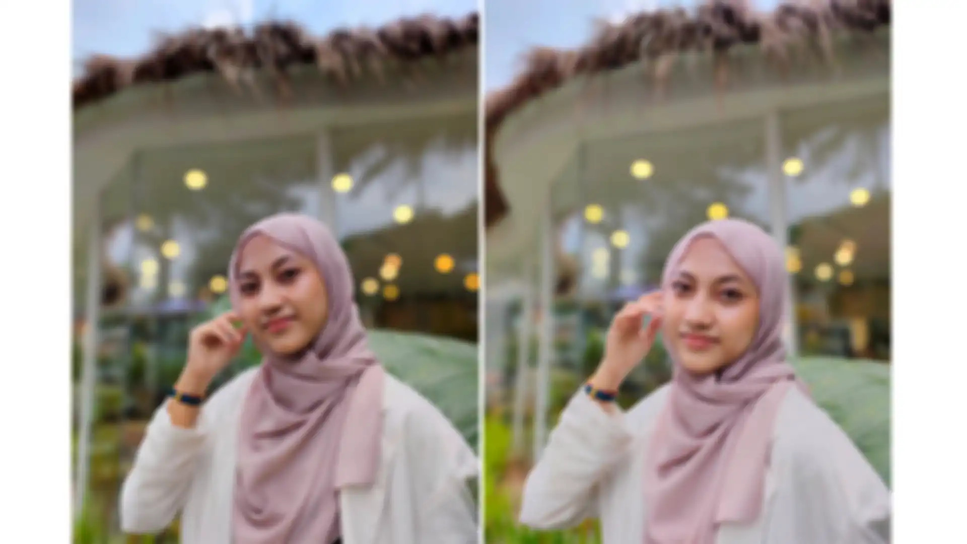 Hasil foto selfie OPPO Reno6 dengan ColorOS 11 (kiri) dan ColorOS 12 (kanan)