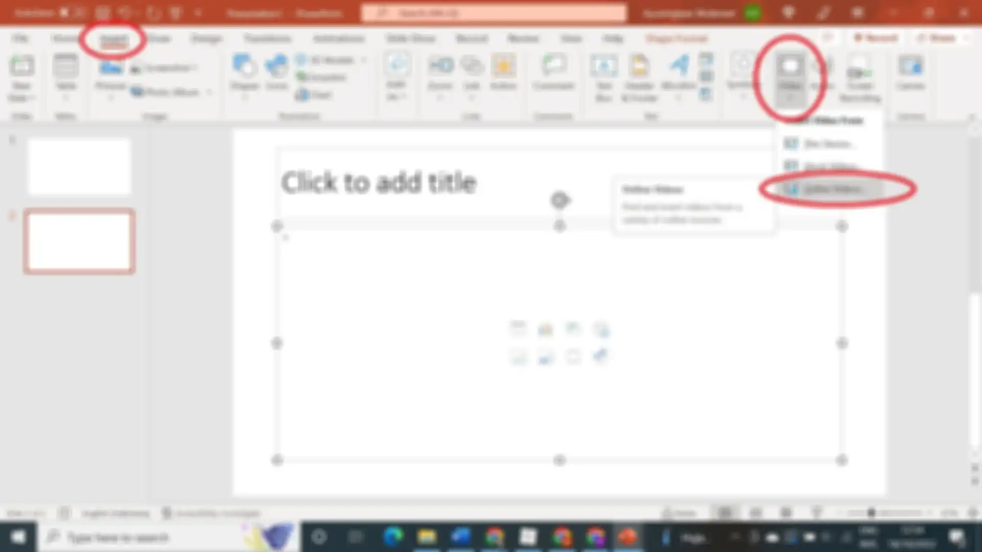 Pada tab Insert pada bar, pilih Video, kemudian Video Online