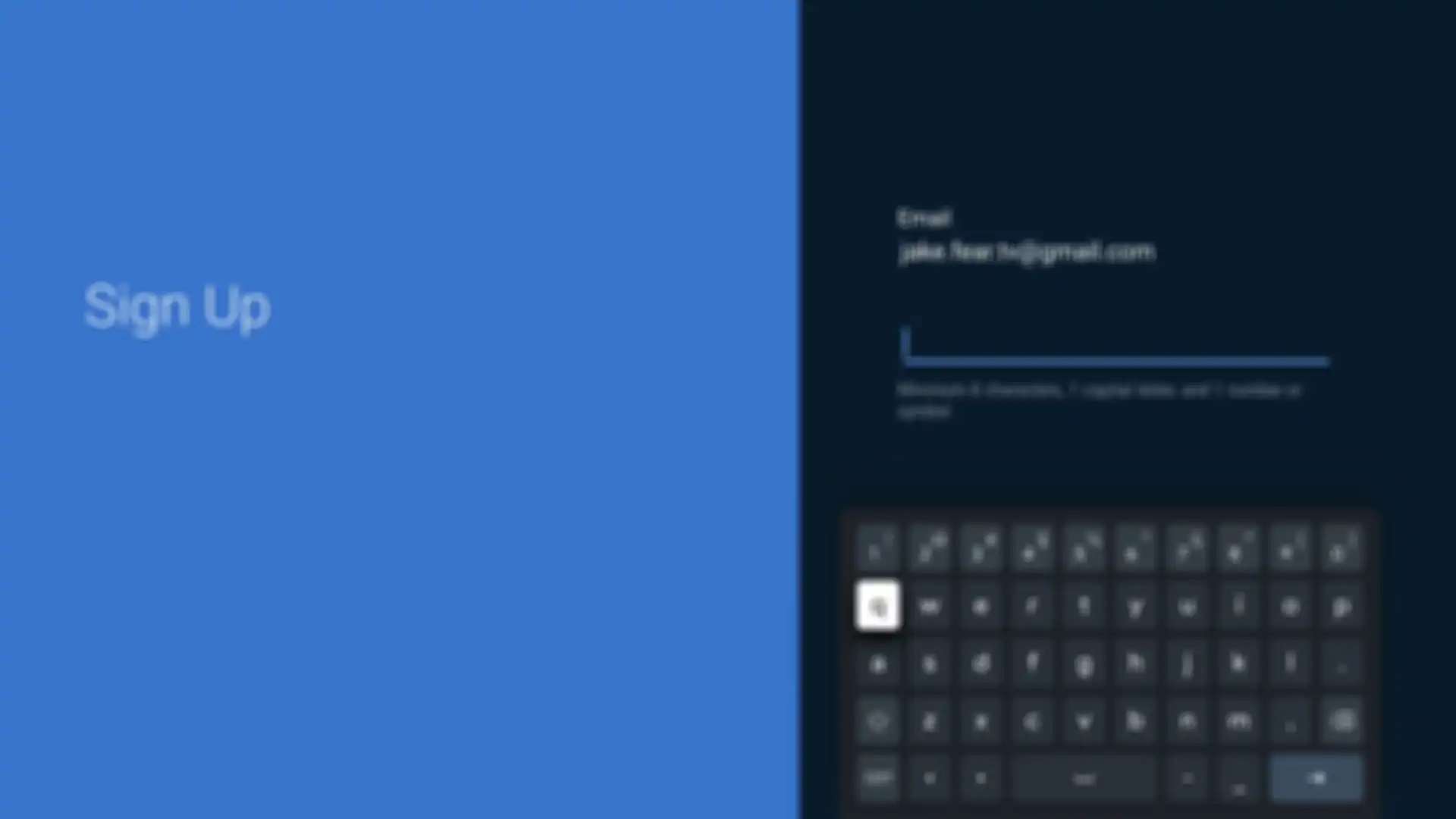 Tata letak keyboard Android TV yang bisa disesuaikan dengan konten di layar. 