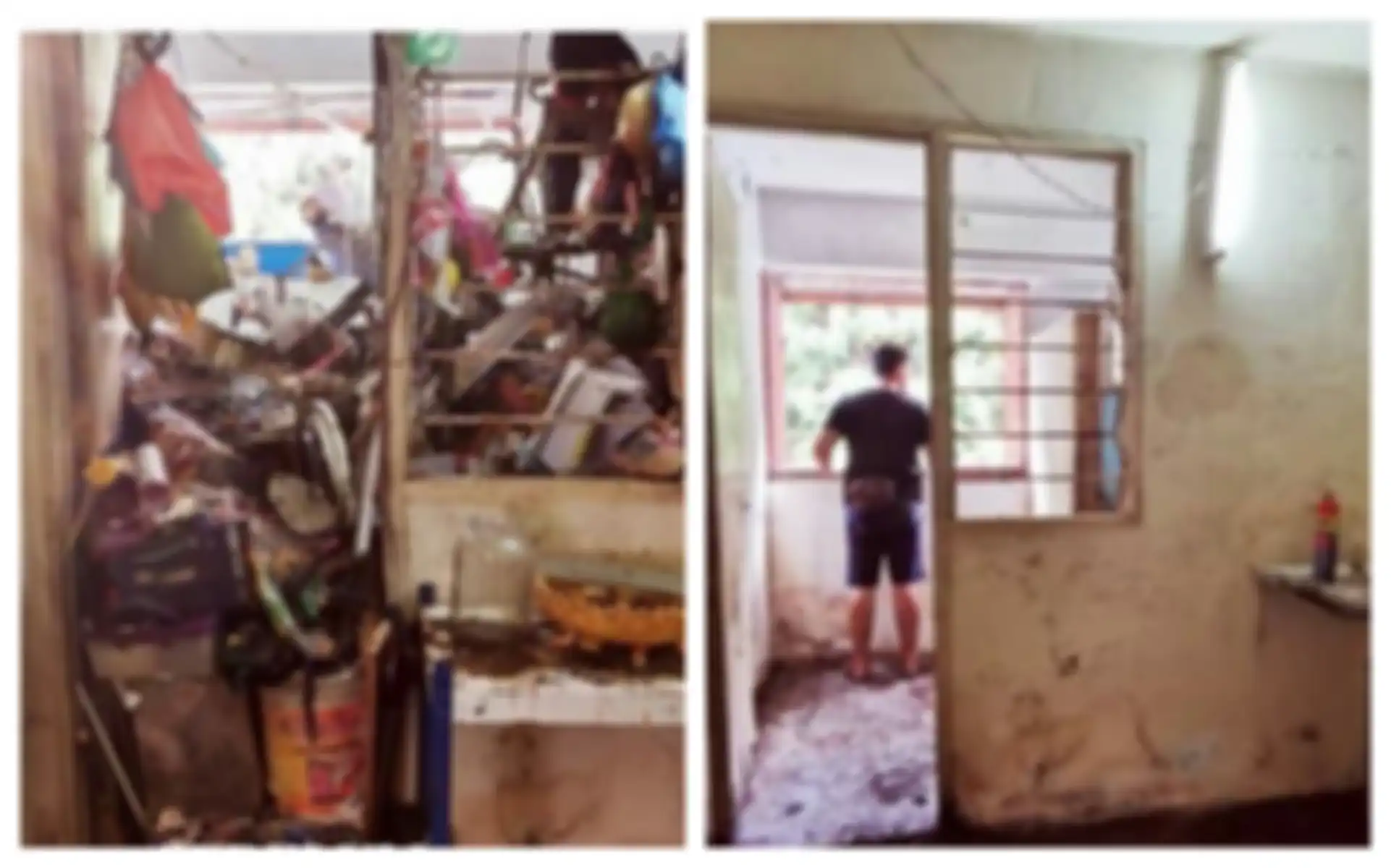 Kekacauan yang terjadi di rumah Hang dan kondisi setelah dibersihkan.