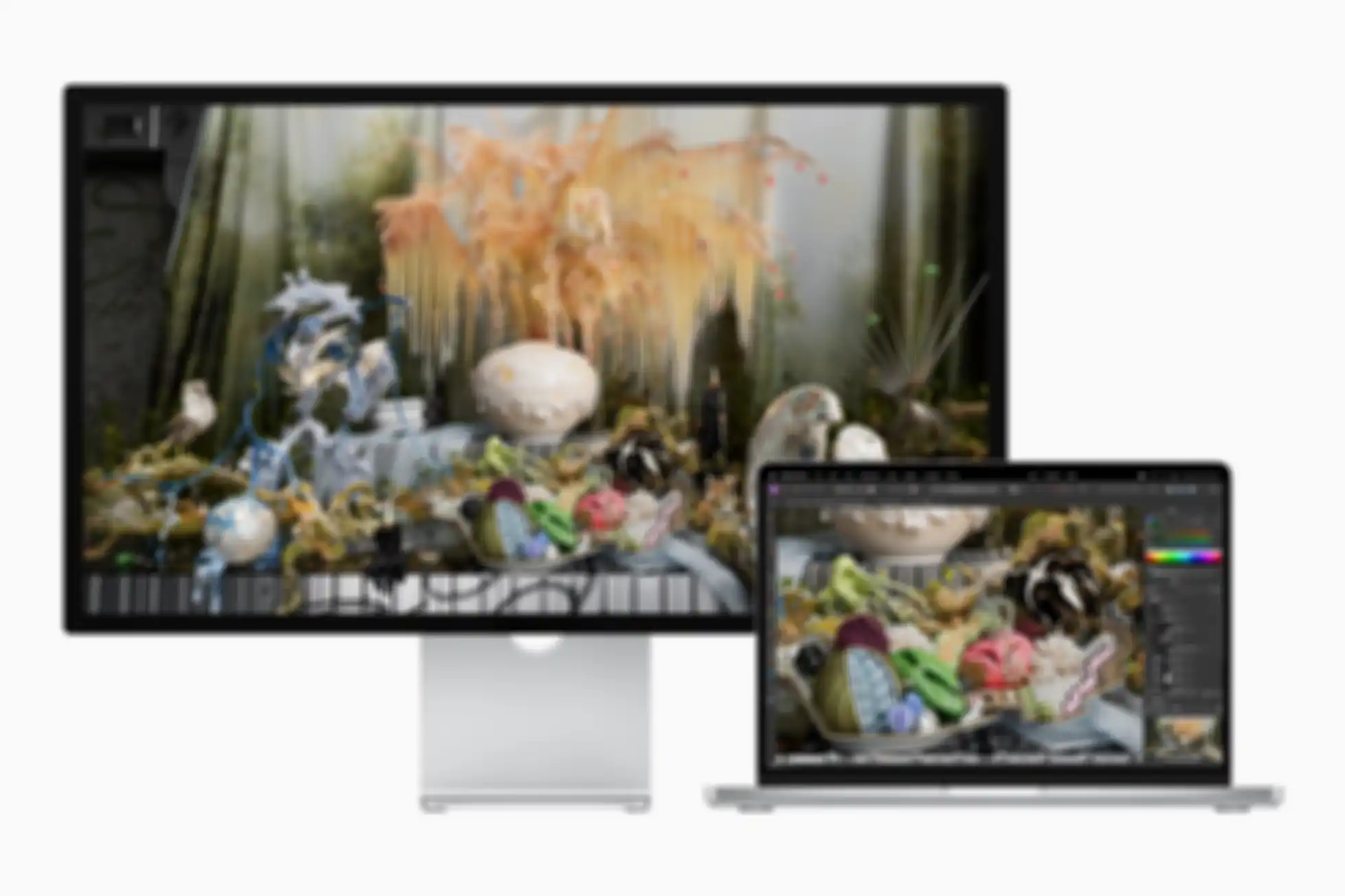 Studio Diplay ketika dikoneksikan dengan MacBook Pro