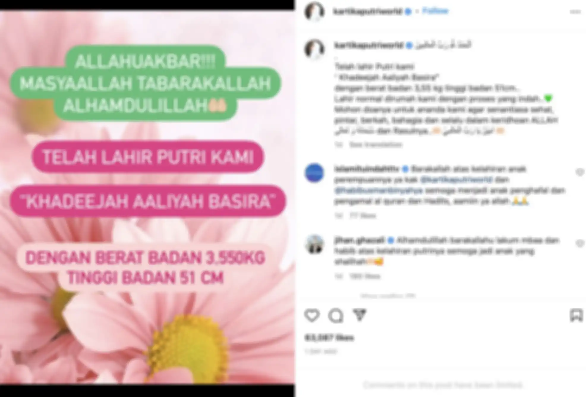 Unggahan Instagram Kartika Putri