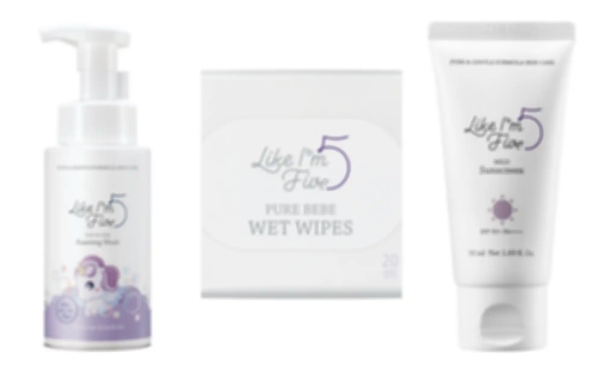 Like Im 5 (foaming wash, wet wipes, sunscreen)