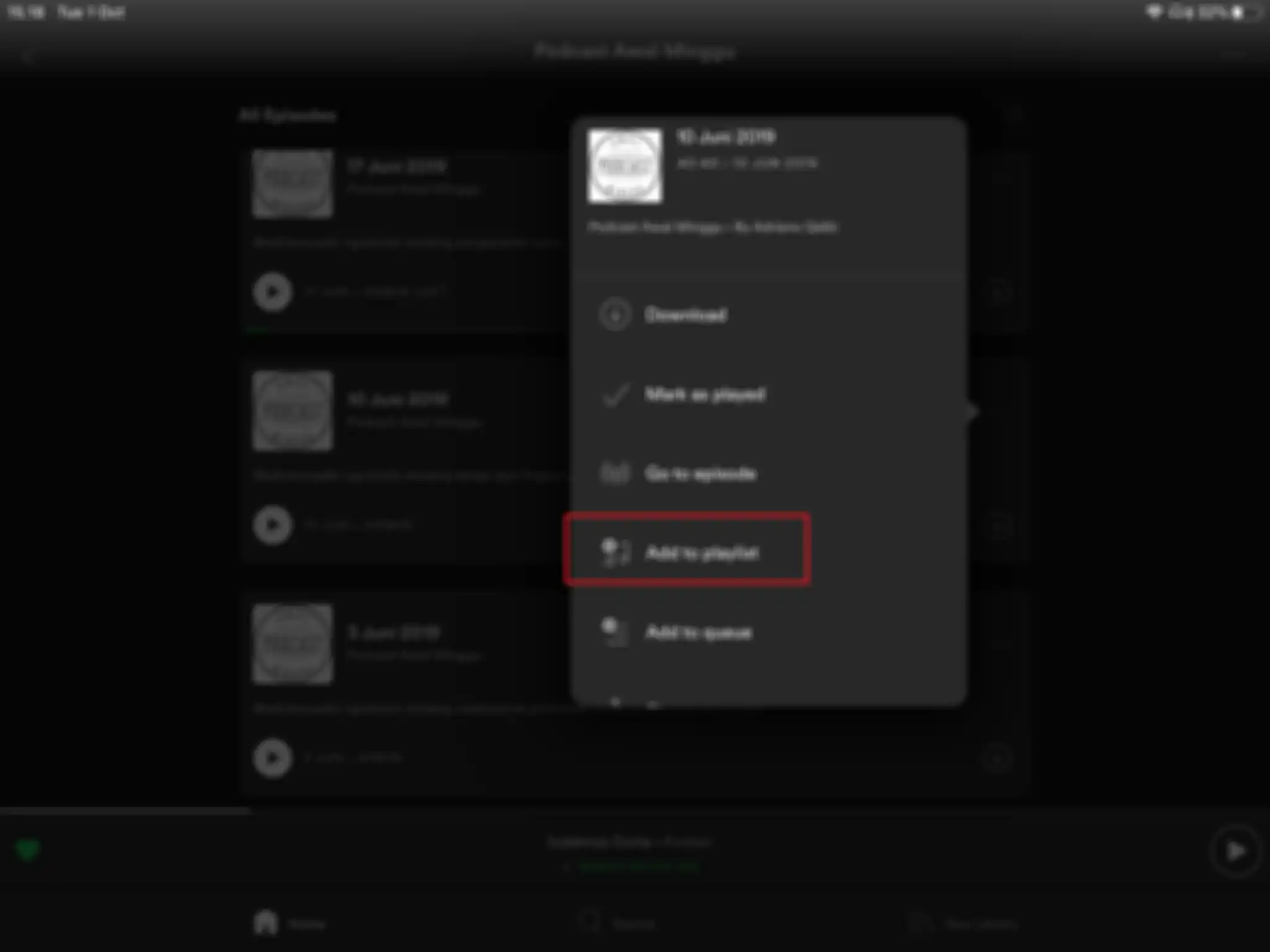 Menu tambahkan ke playlist