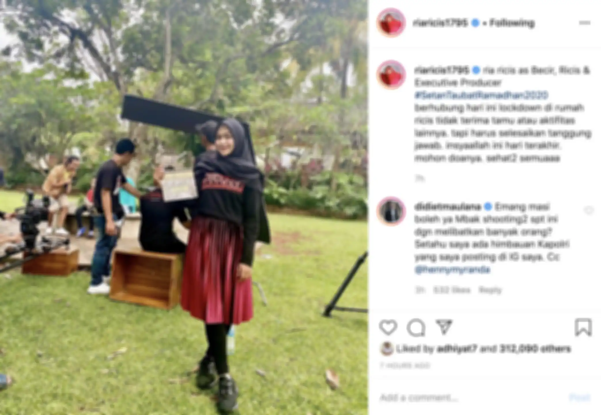 Ria Ricis masih melakukan syuting di tengah-tengah imbauan pemerintah untuk social distancing. Akibatnya, Ria Ricis diprotes warga.