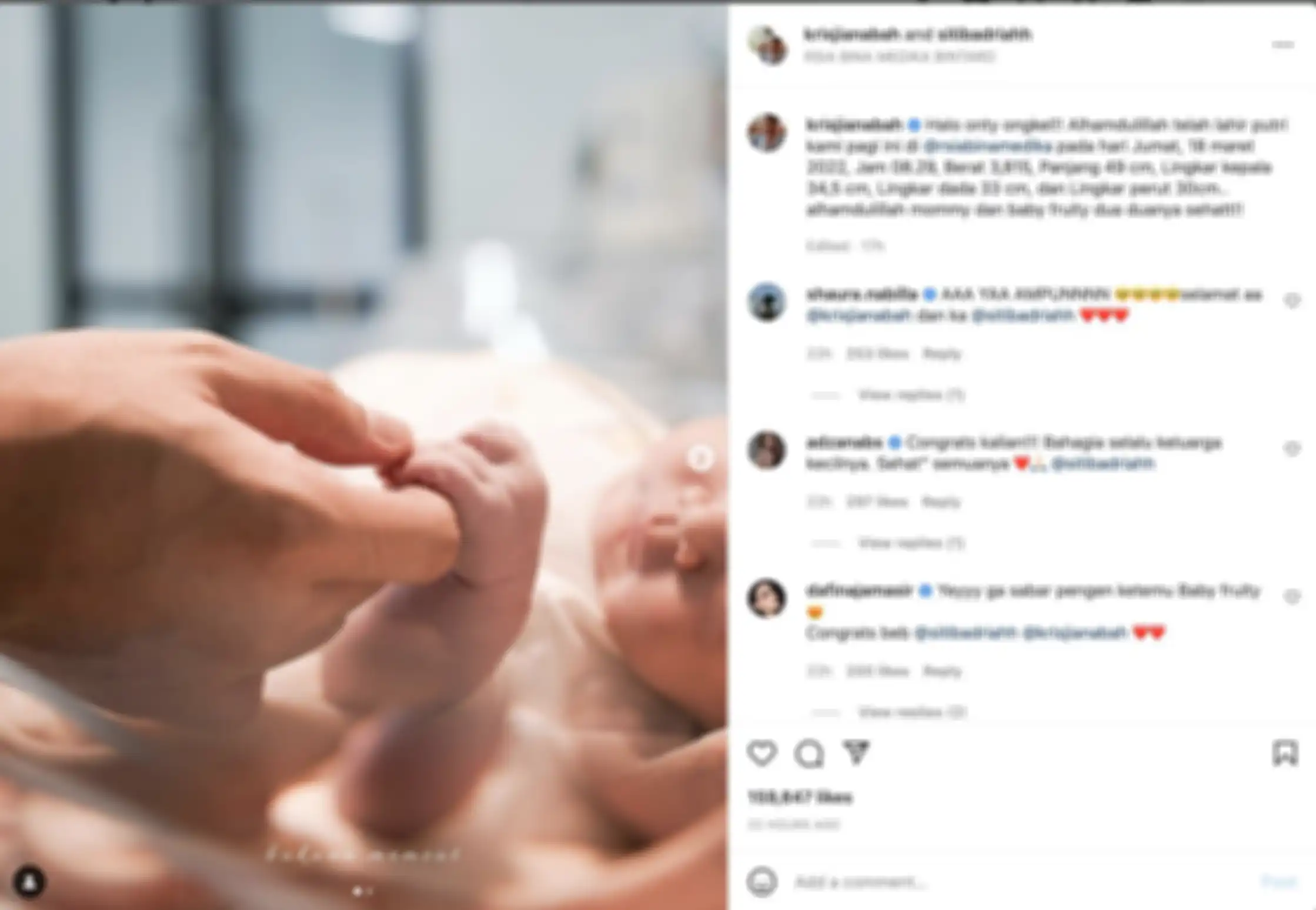 Potret anak pertama Siti Badriah dan Krisjiana Baharudin