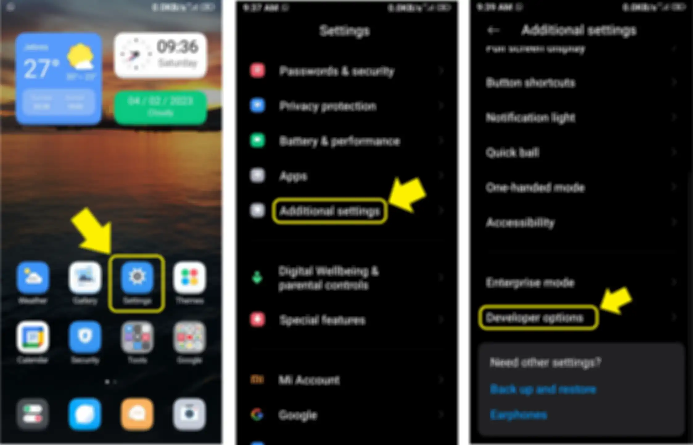 Pilihan Settings/pengaturan dan Opsi Developer di Opsi developer hp Xiaomi.