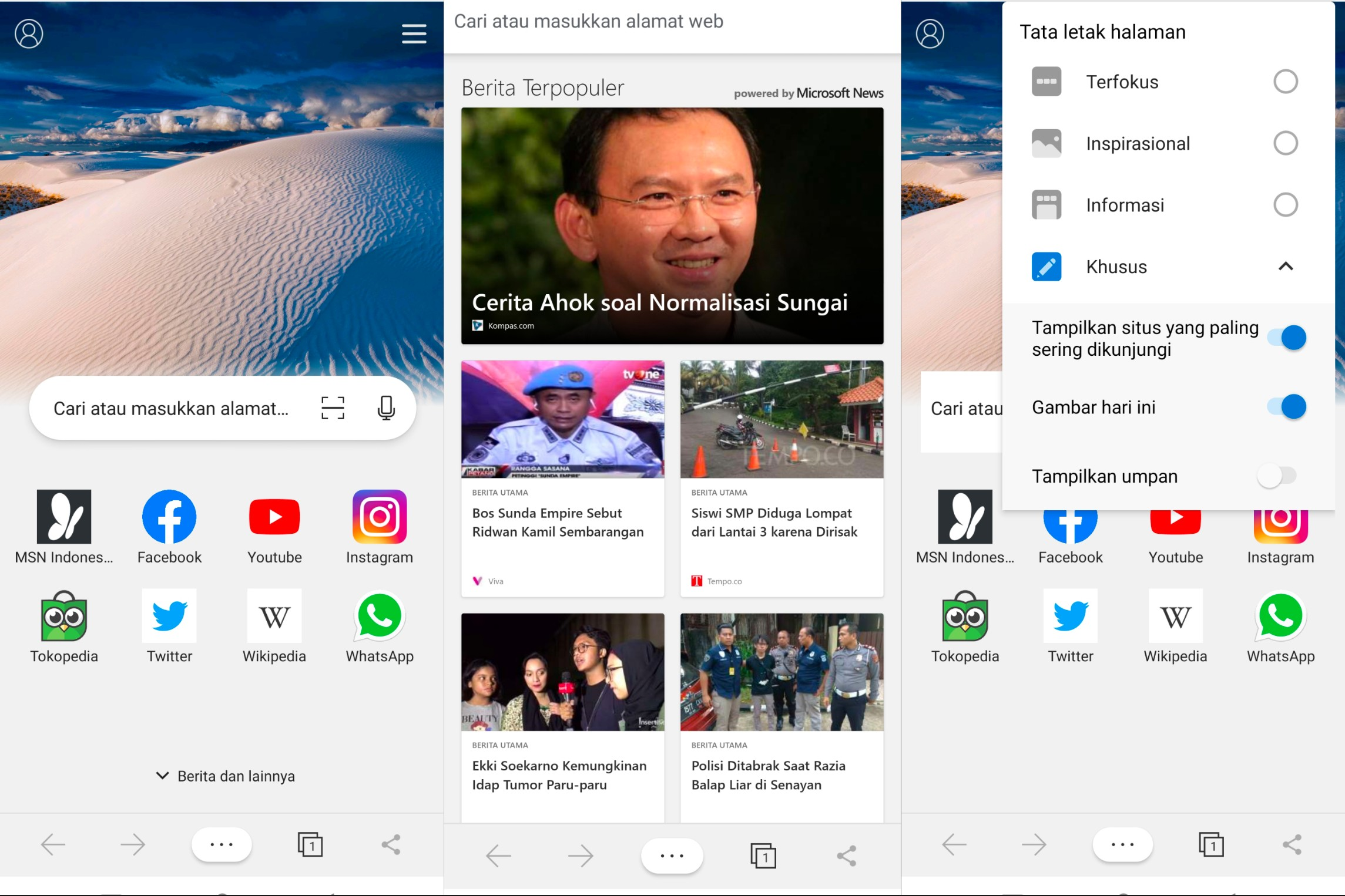 Tampilan Microsoft Edge di Android.