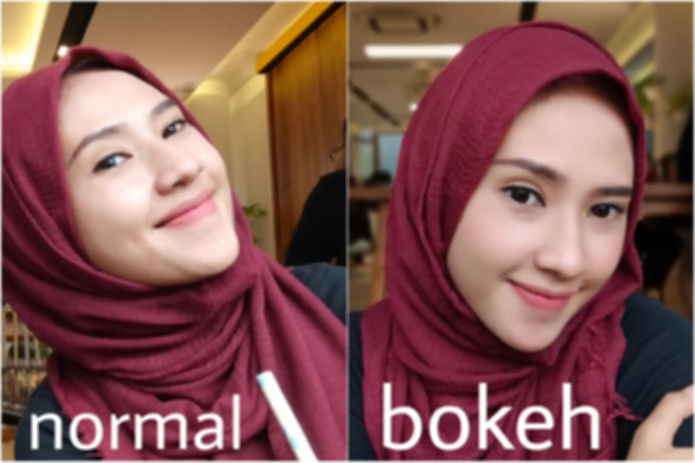 Perbandingan hasil foto selfie menggunakan kamera vivo X50 Pro dengan mode normal dan mode bokeh