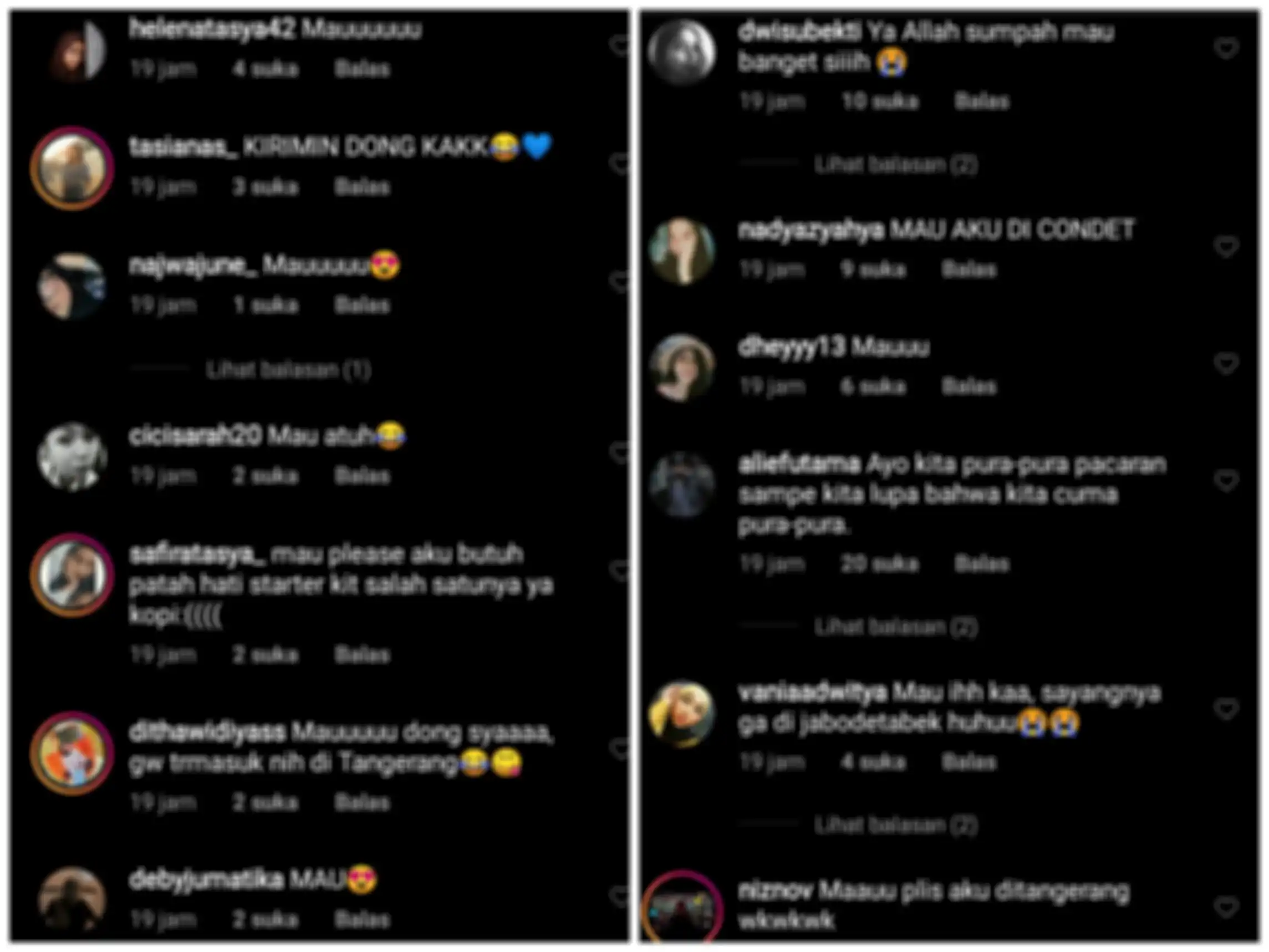 Tangkapan layar komentar netizen pada unggahan Tasya Farasya.