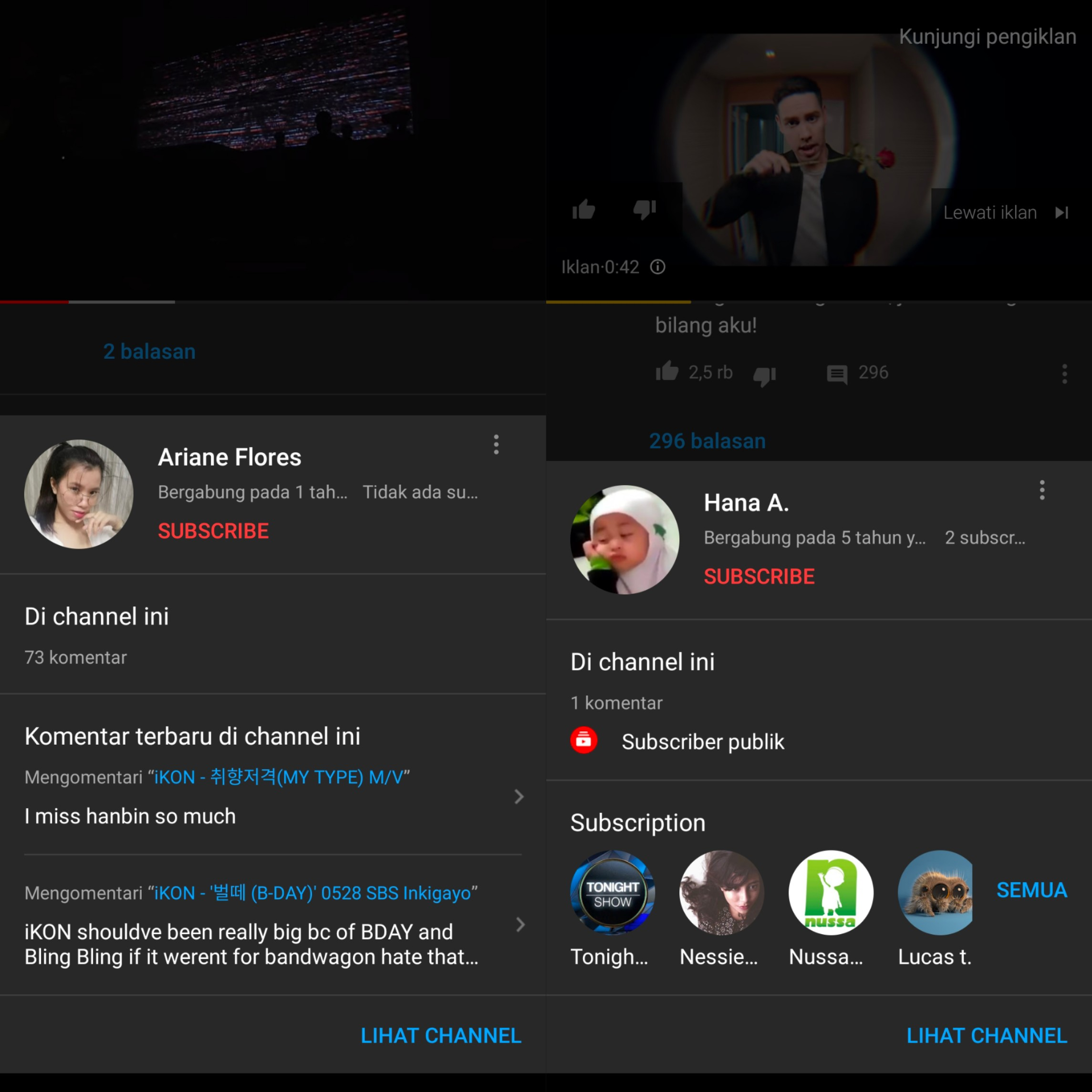Fitur Profile Cards di aplikasi Youtube Android.