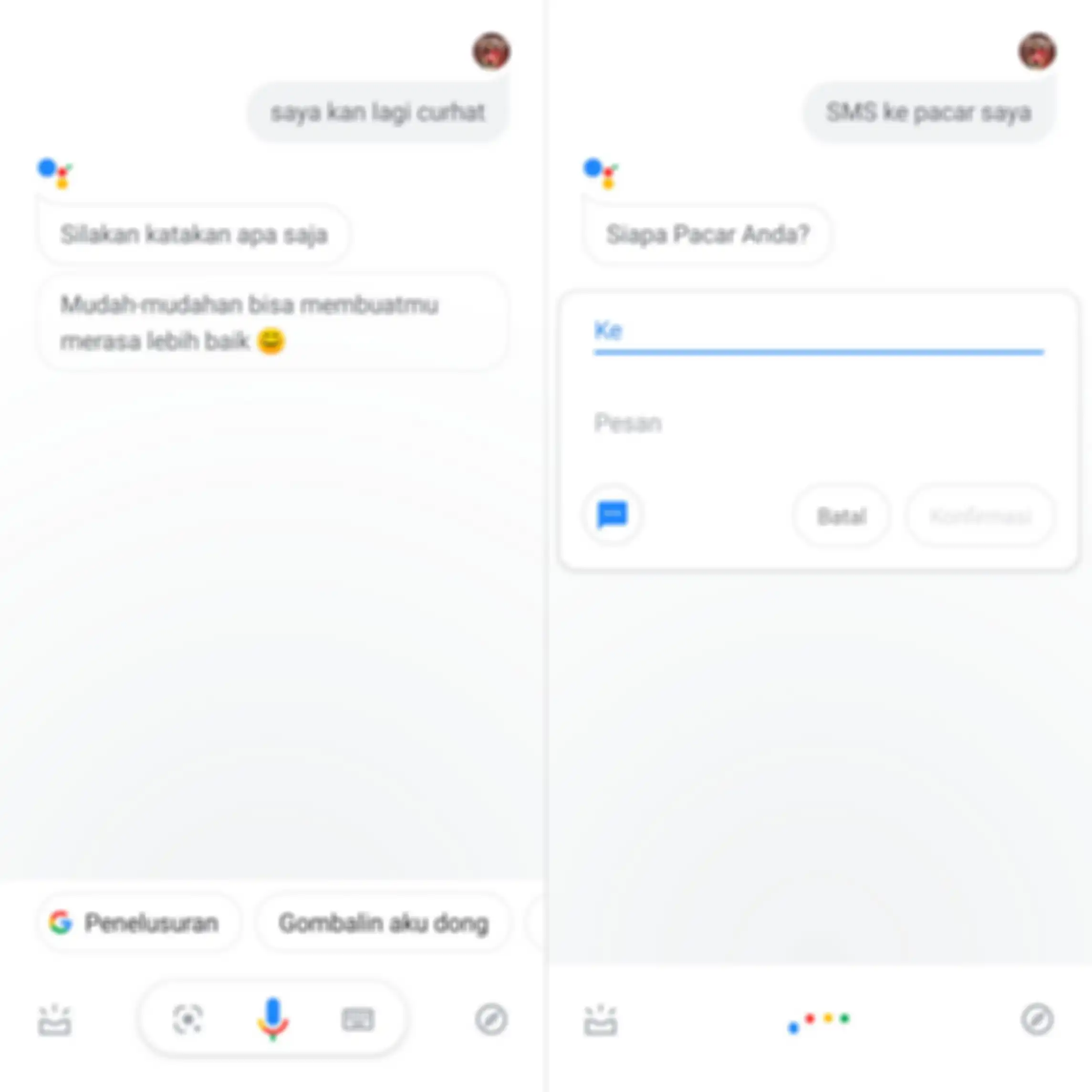 Fitur kirim pesan dan curhat lewat Asisten Google.