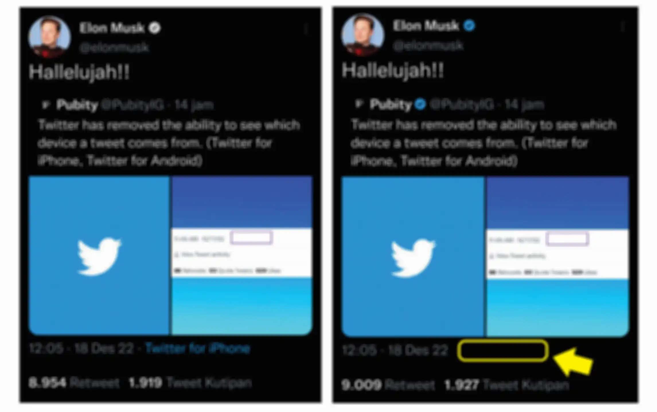 Label Twitter for iPhone yang sudah dihapus di tweet balasan Elon Musk