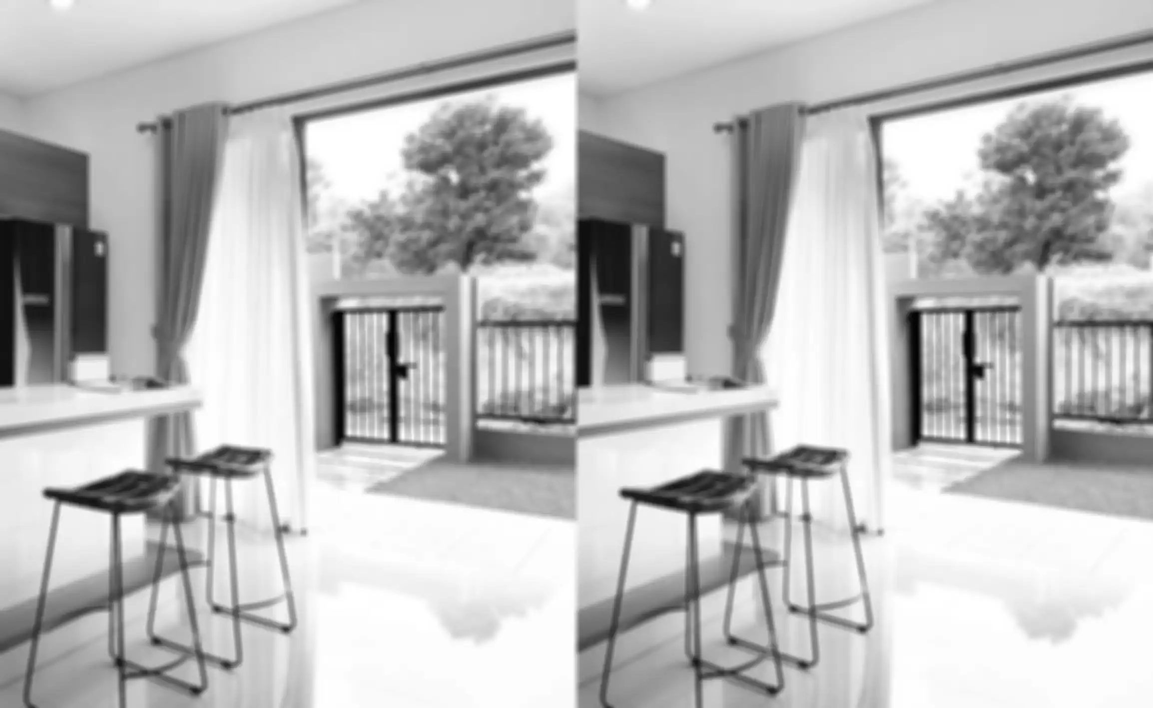 Dapur di area depan rumah, langsung terlihat saat siapa pun masuk dari pintu depan. 