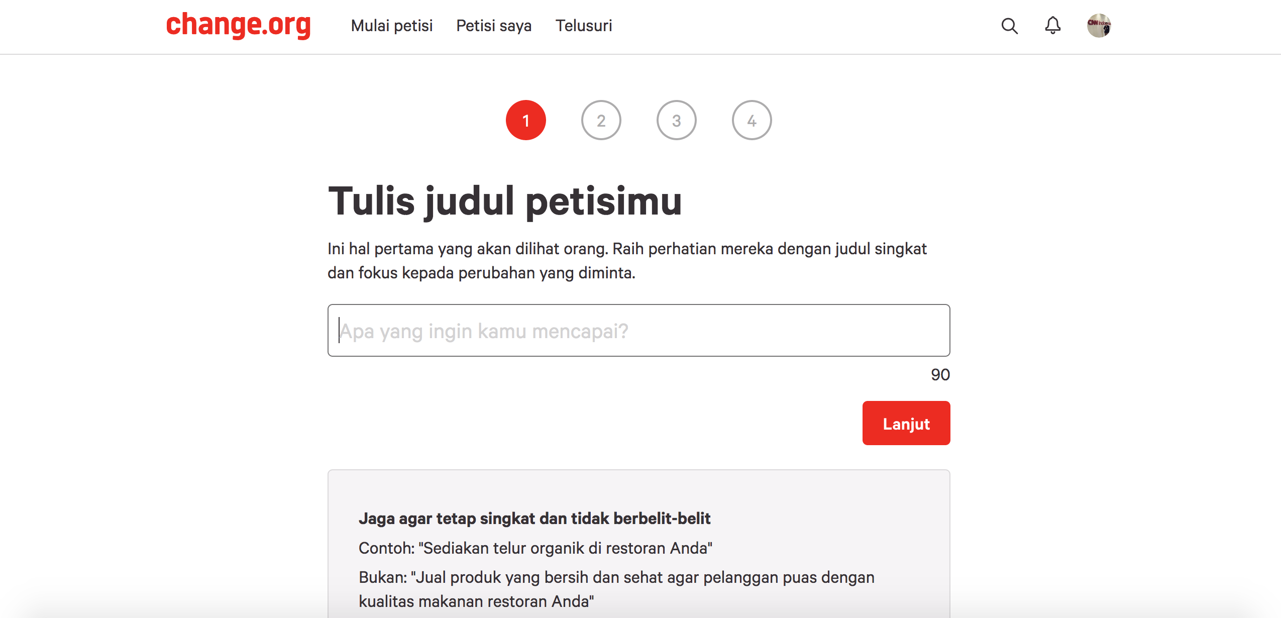 Membuat petisi di langkah pertama