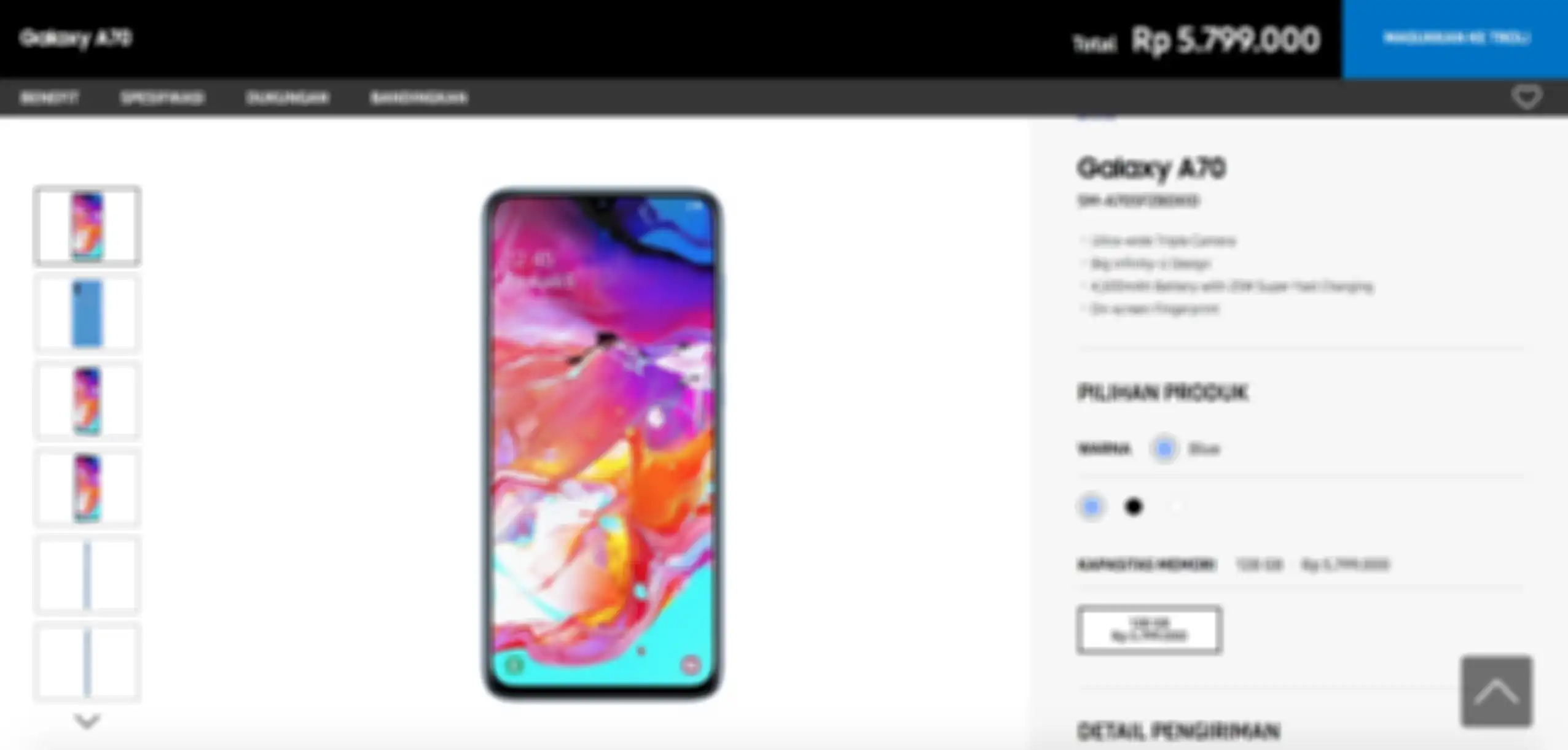Pre-order Samsung Galaxy A70 di Samsung.com Indonesia