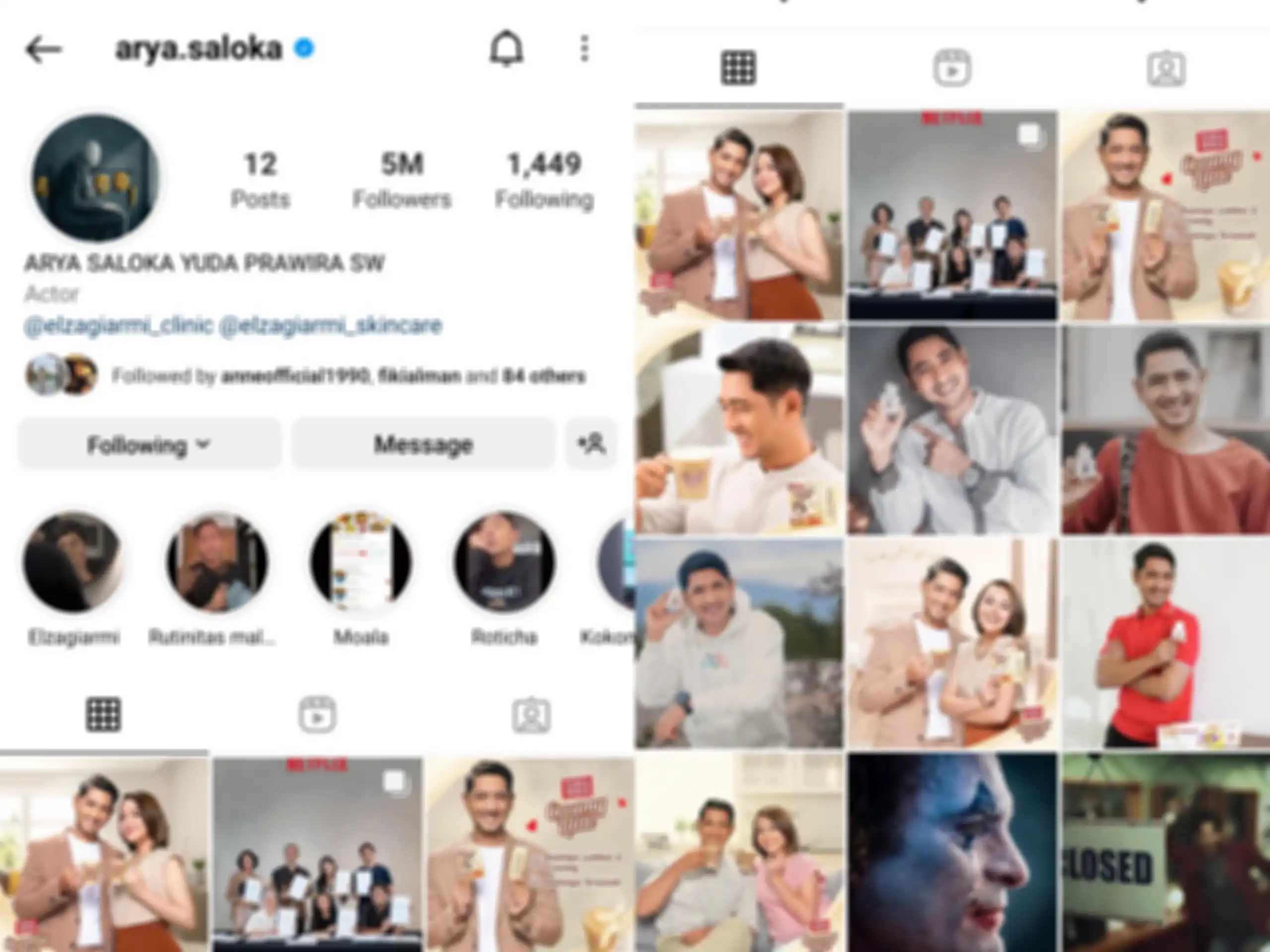 Tampilan instagram Arya Saloka yang sudah tidak ada foto Putri Anne