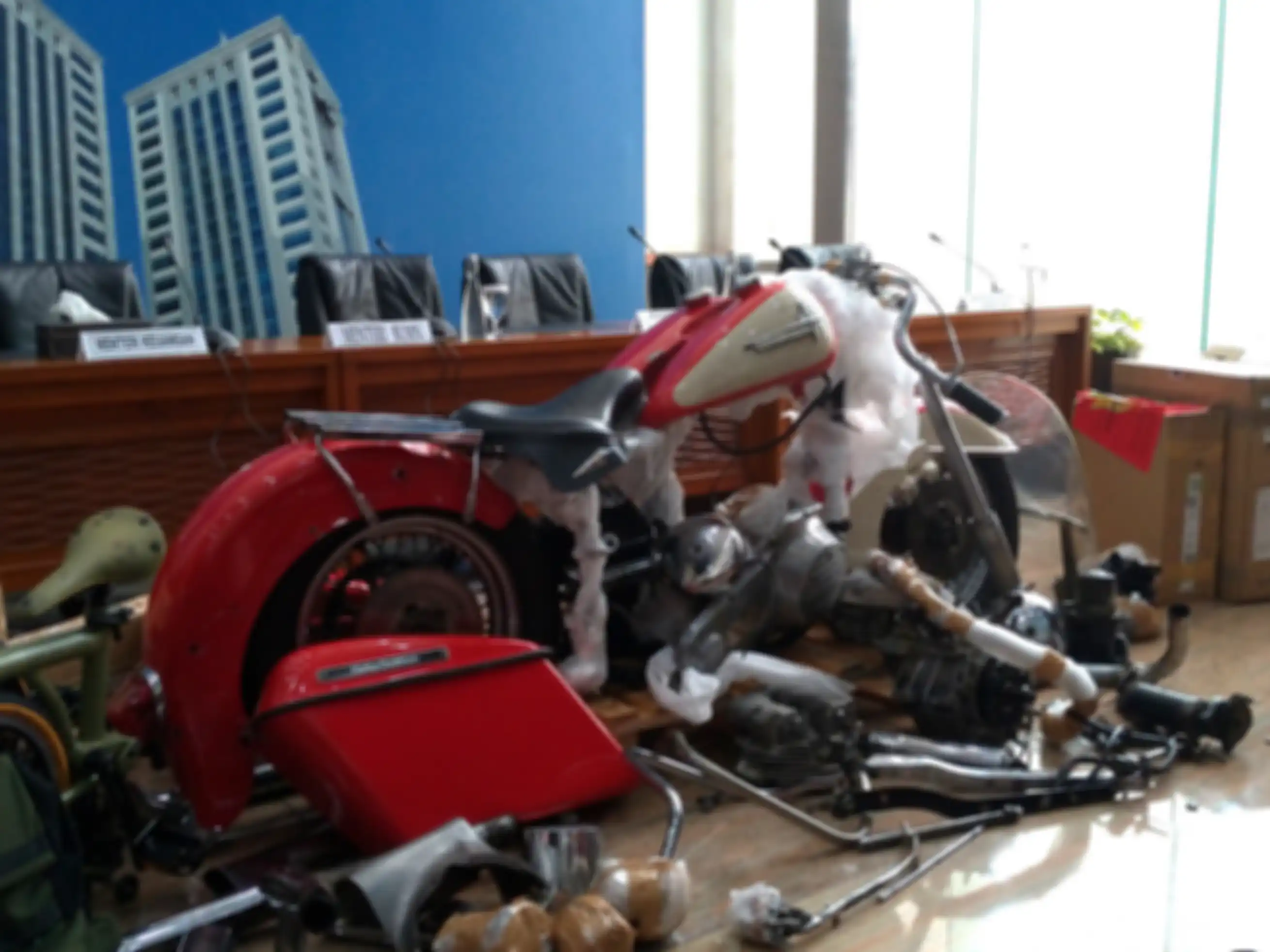 Motor Harley-Davidson Shovelhead ya g menjadi barang bukti penyelundupan menggunakan pesawat Garuda Indonesia.