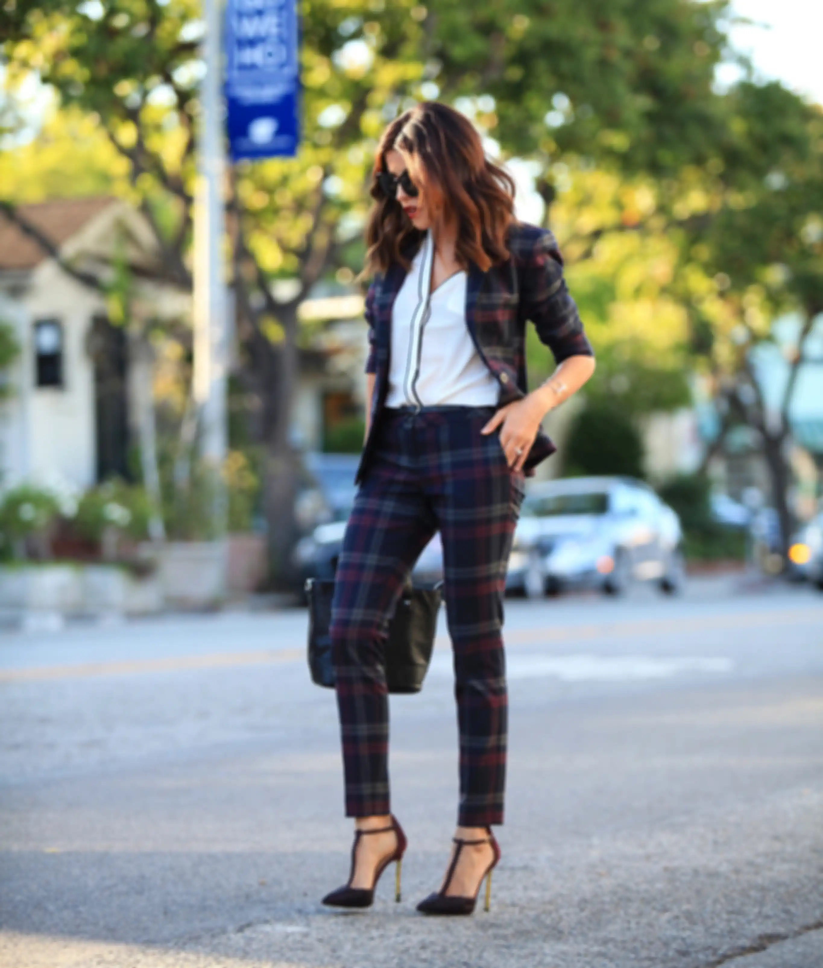 plaid pantsuit