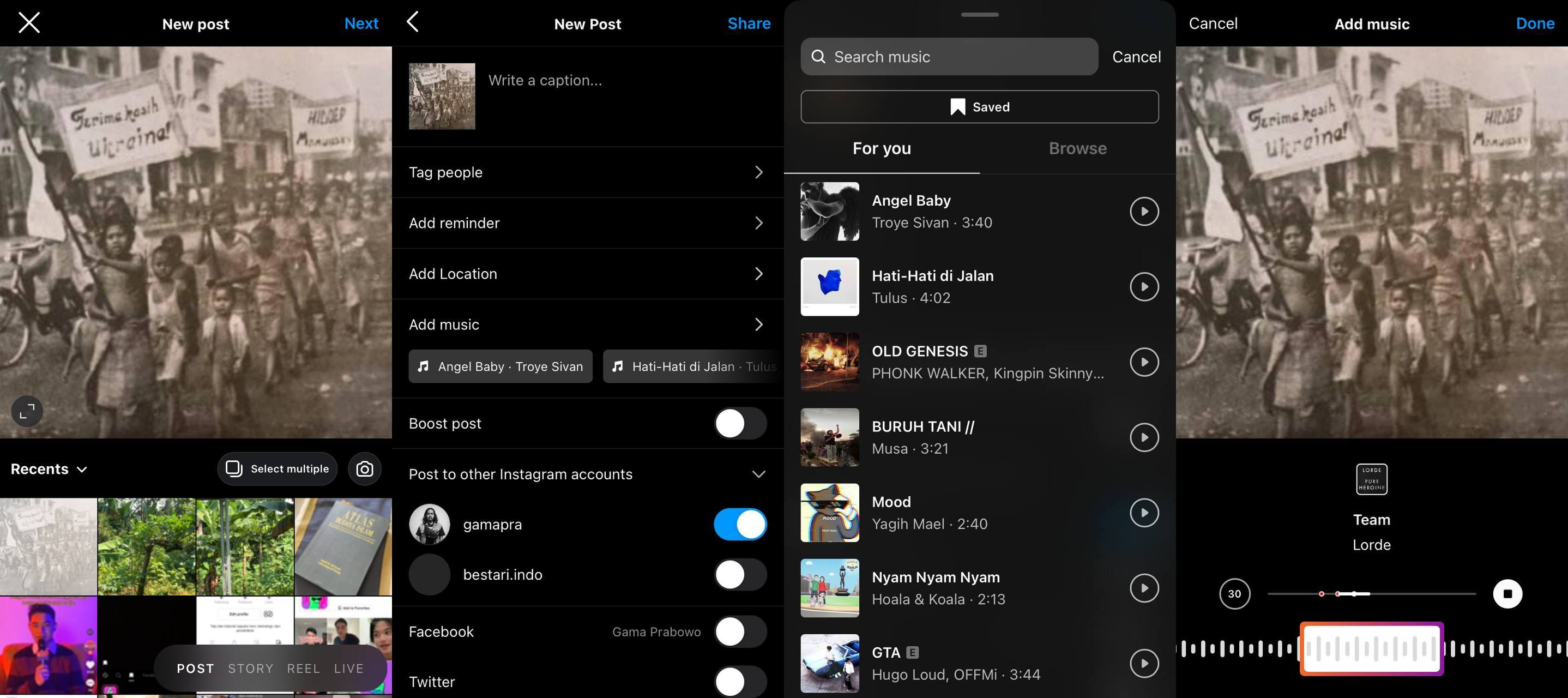 Cara menggunakan fitur musik di feed
